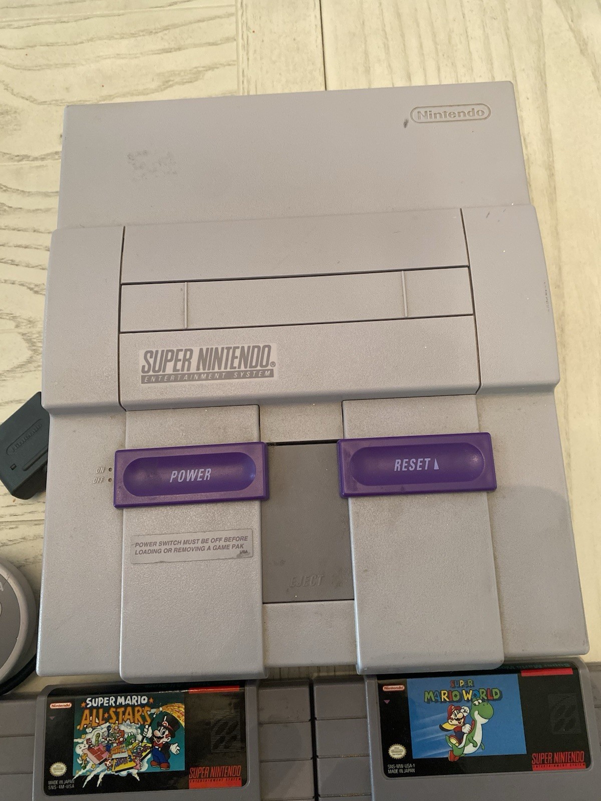 Super Nintendo SNES Console Bundle Tested Working + 5 Games Mario All-Stars