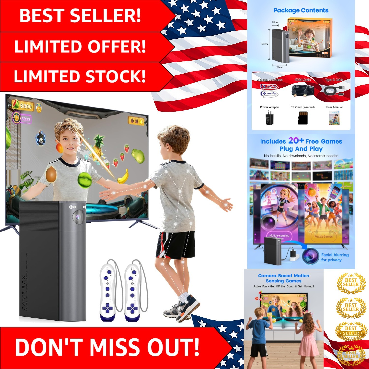 Active Play Video Game Console for Kids – 28 Games, 2 Controllers Included