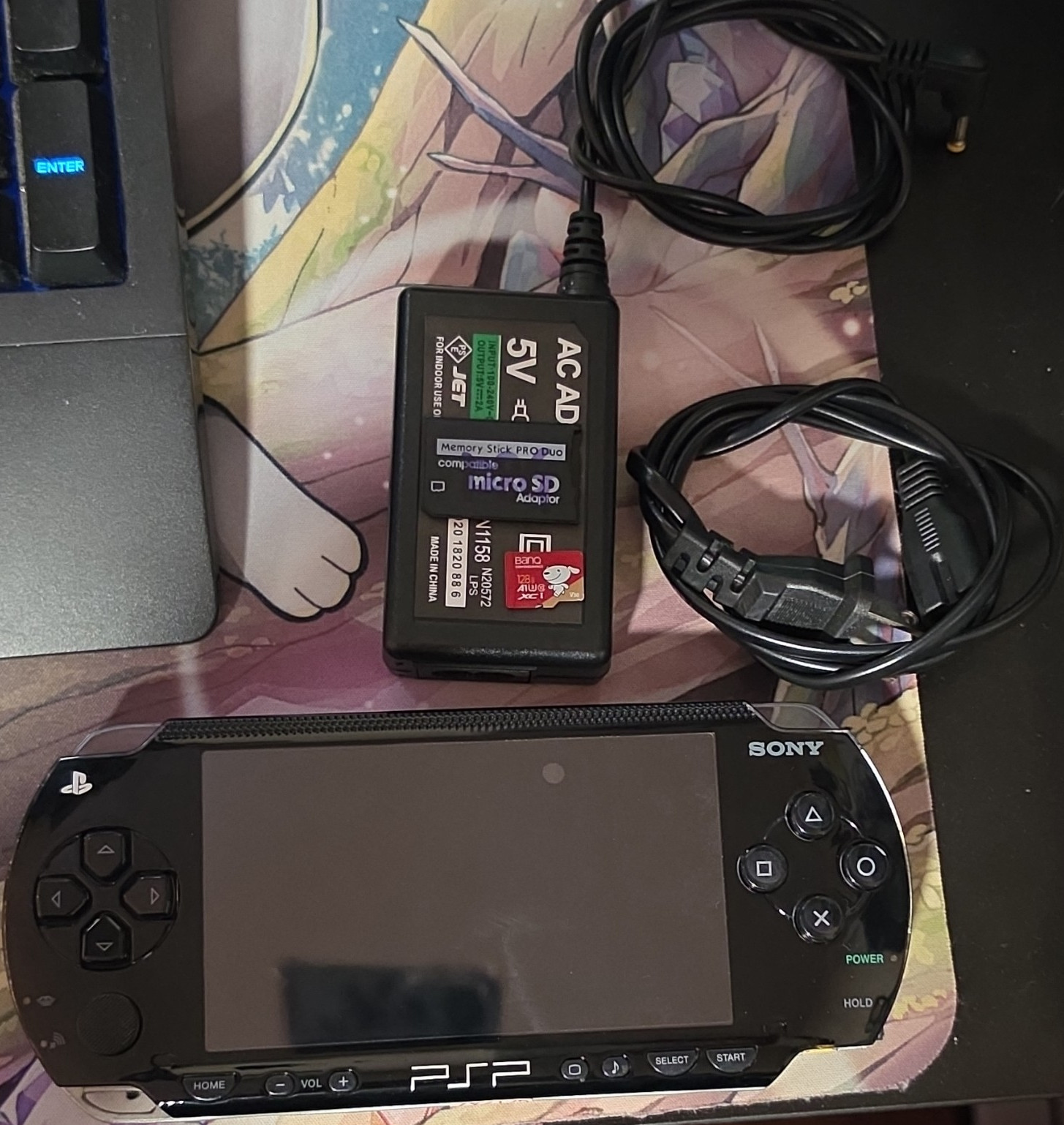 MOD PSP PlayStation Portable Black Wi-Fi Console w/ Charger & microSD Adapter