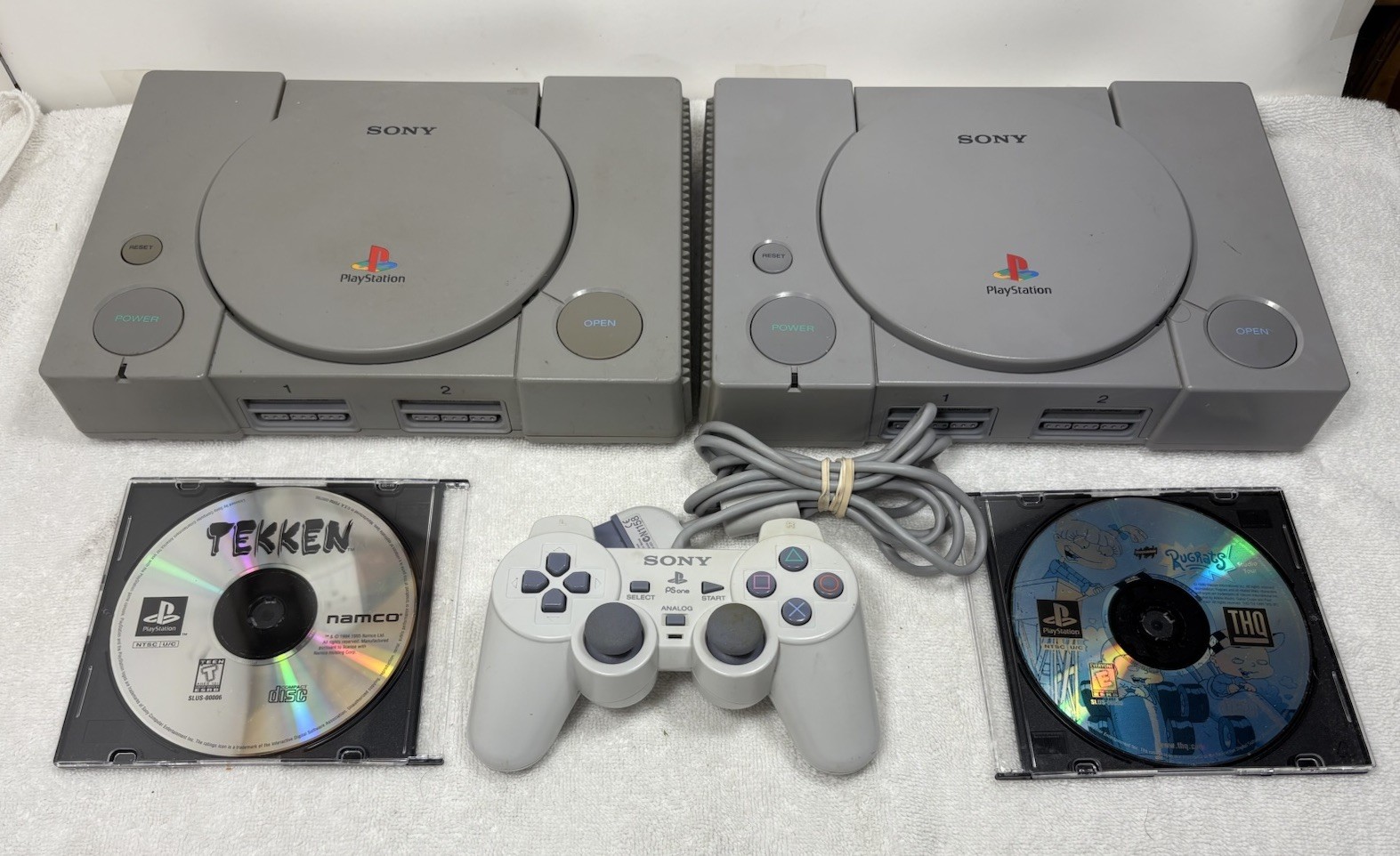 Lot of 2 Sony PlayStation 1 PS1 Game Consoles Bundles W/ OEM Controllers Unteste