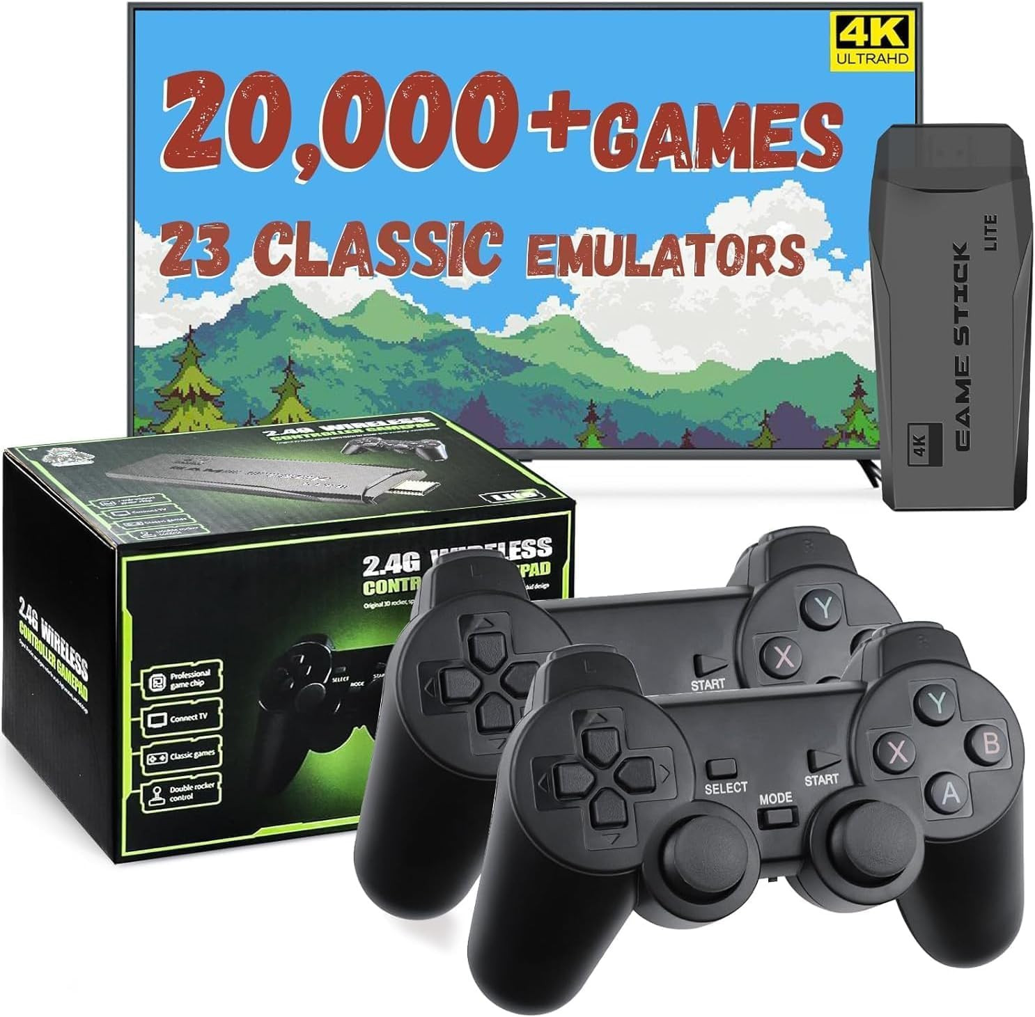 New Retro Gaming Console & Game Stick Pro – 20,000+ Classic Video Games, 23 Emul