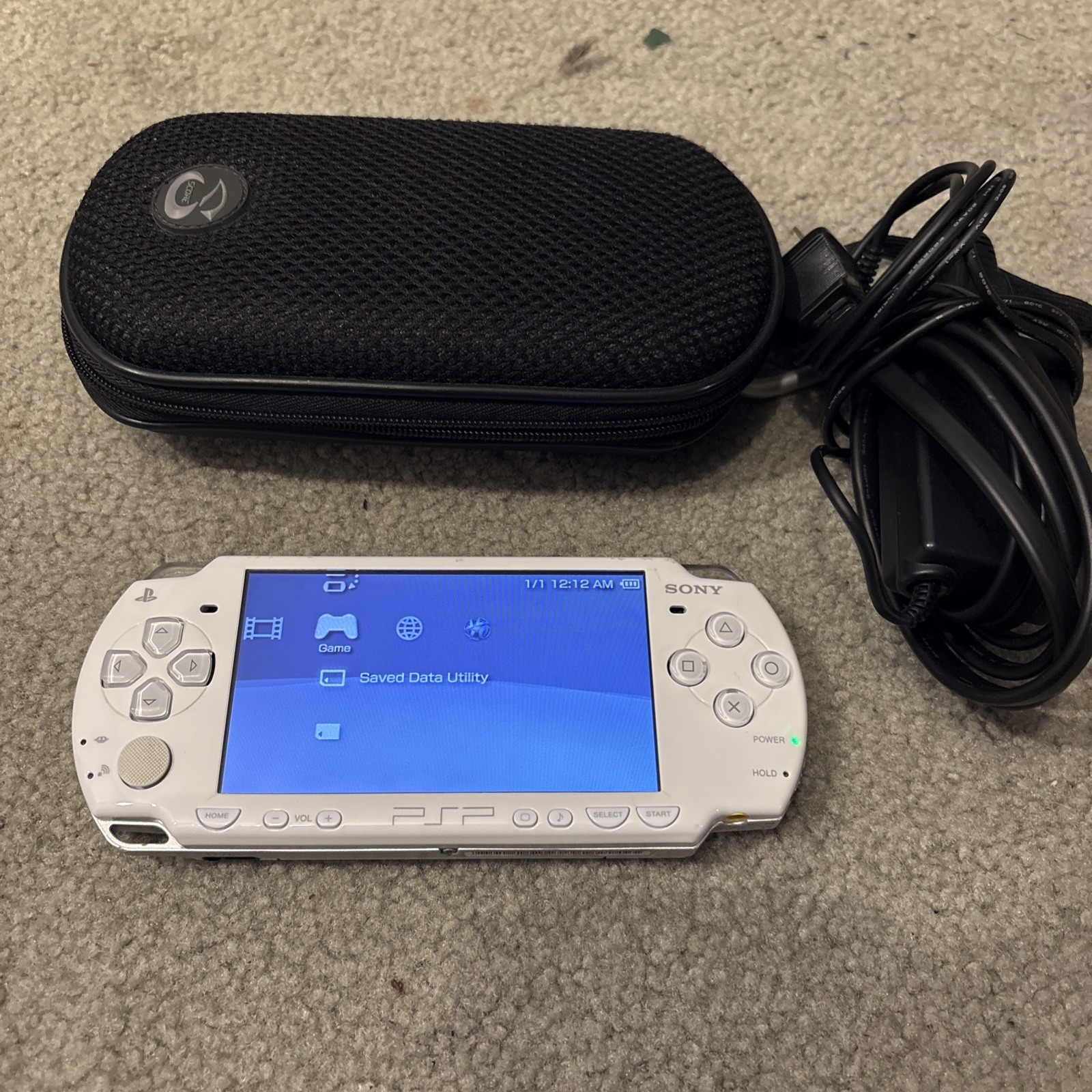 Sony PSP-2001 Star Wars Darth Vader Handheld White Tested W/ Charger + Case