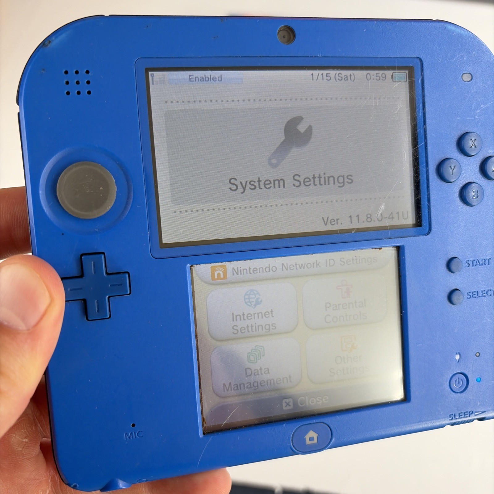 Nintendo 2DS Blue Black System In Original Box W/Charger Stylus US Model