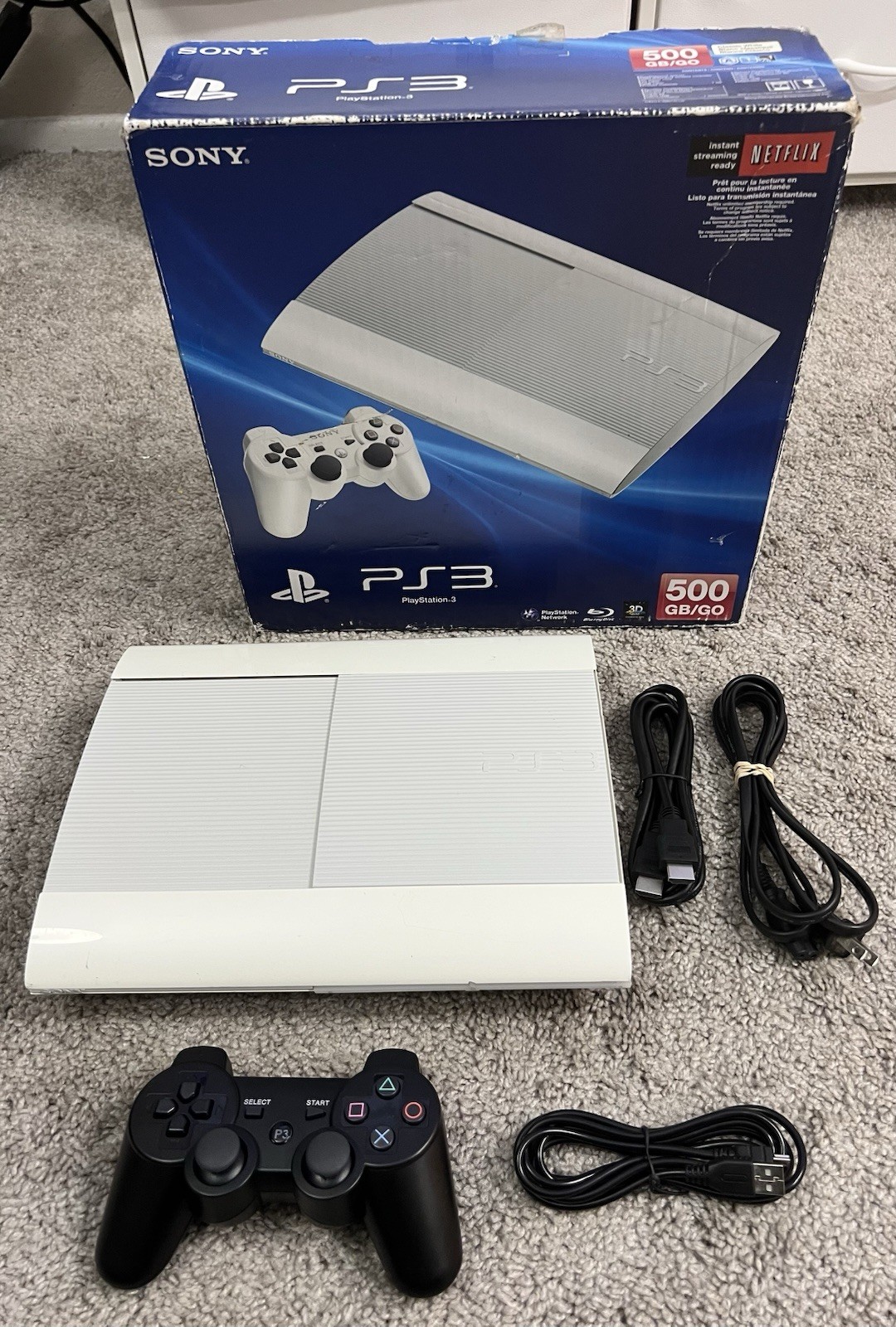 Sony PlayStation 3 PS3 Super Slim 500GB Console White In Box CECH-4001C CIB