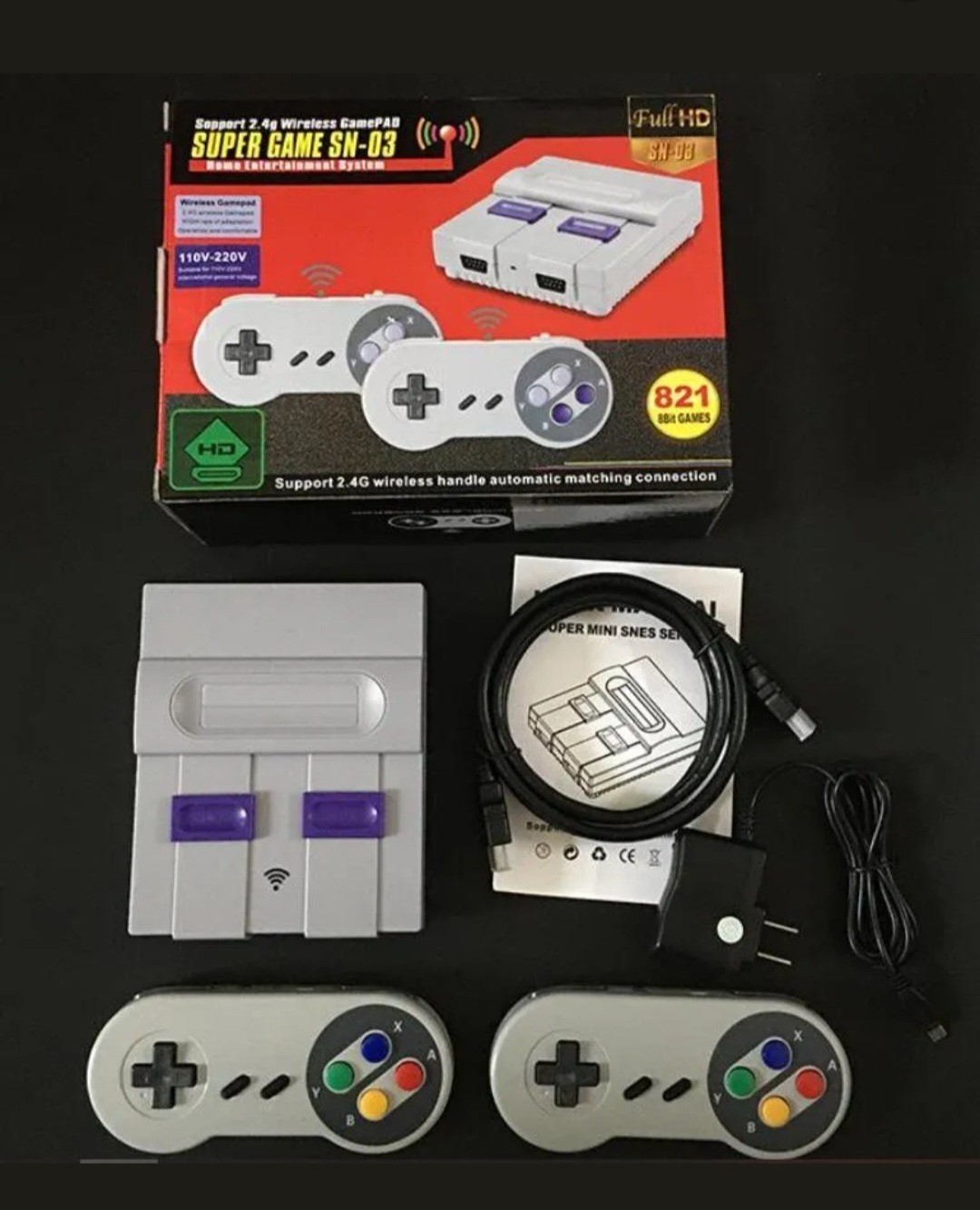 Super Mini SNES SN-02 retro NES hdmi TV game console w/ 821 classic games NEW