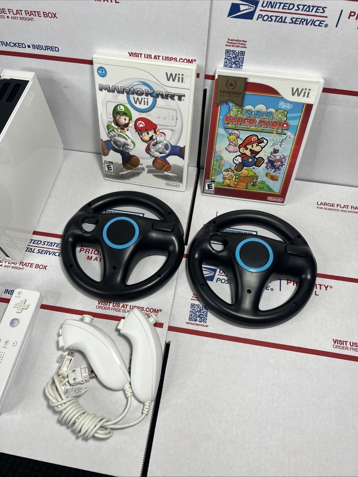 Nintendo Wii Bundle + MARIO KART + PAPER MARIO -+ Wheels – NEXT DAY – WARRANTY