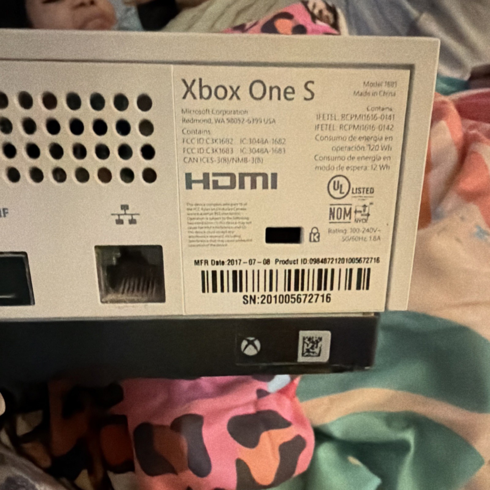 Microsoft Xbox One S White Console with Controller & Power Cable, Model 1681