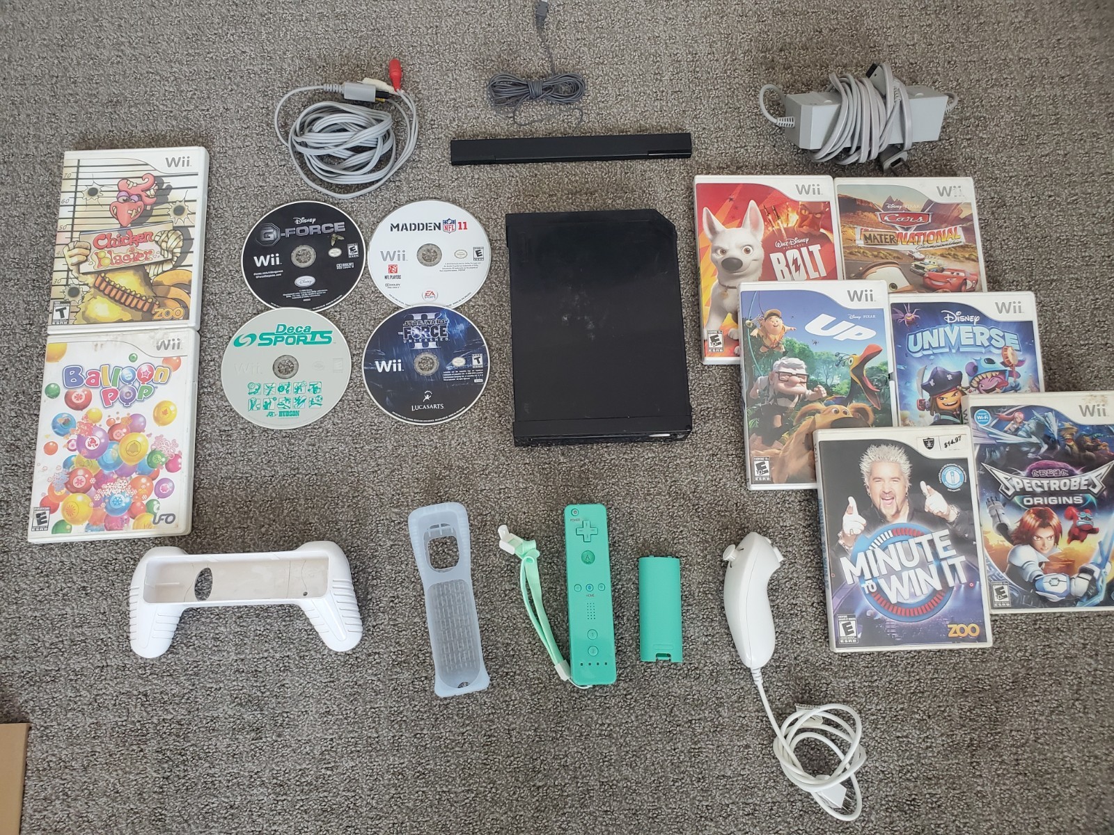 Black Nintendo Wii Console System Bundle w/ 12 Games Nunchuck TESTED! Bolt