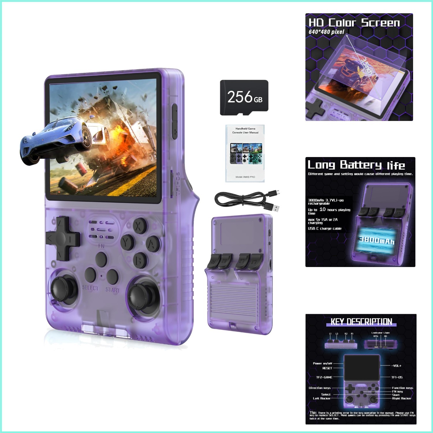 Ultra-Portable R40S PRO Game Console – 256GB, Wi-Fi Enabled, 12+ Emulators