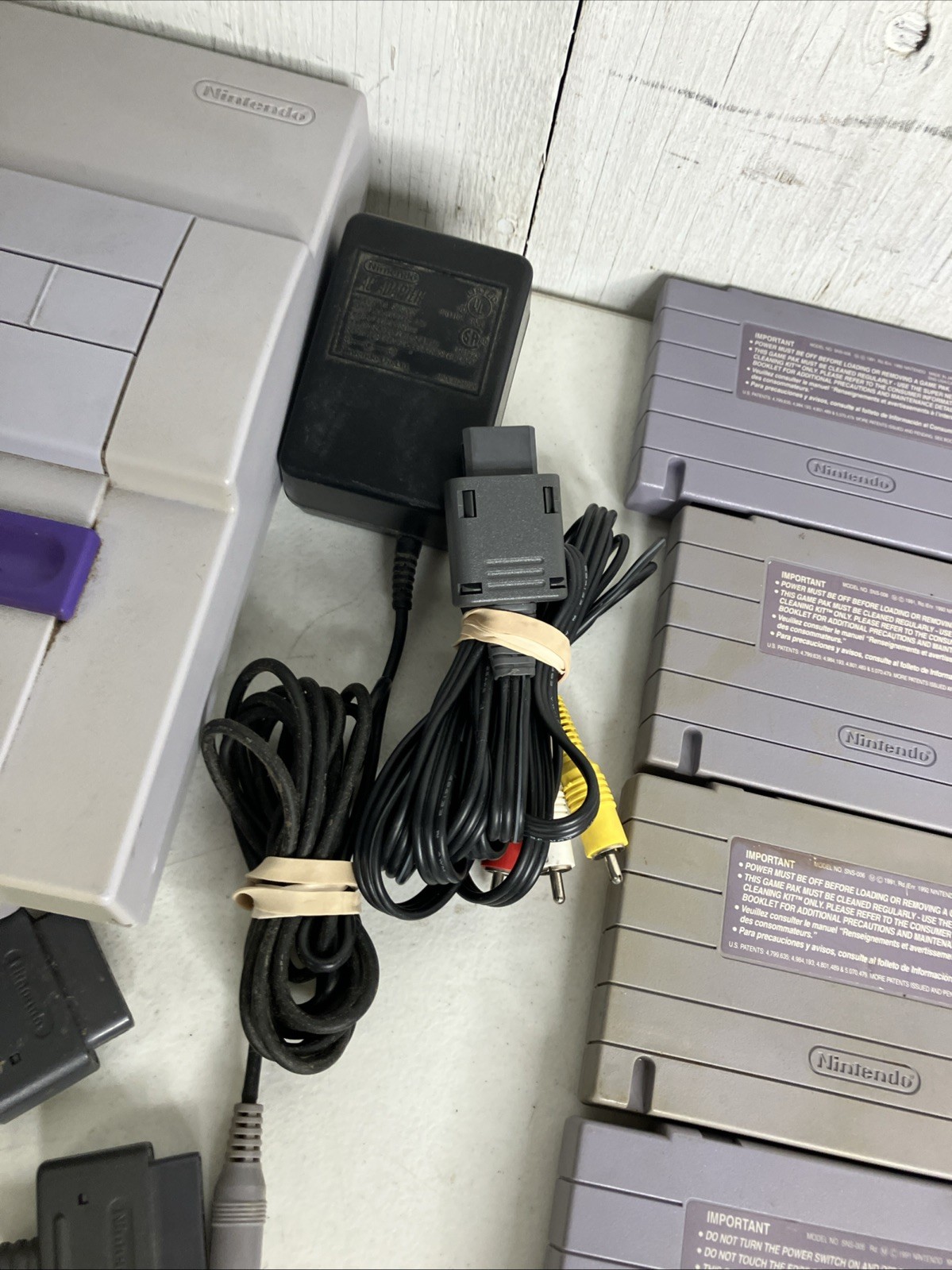 Super Nintendo SNES System Console Bundle 10 Games Super Mario World F-Zero Sim