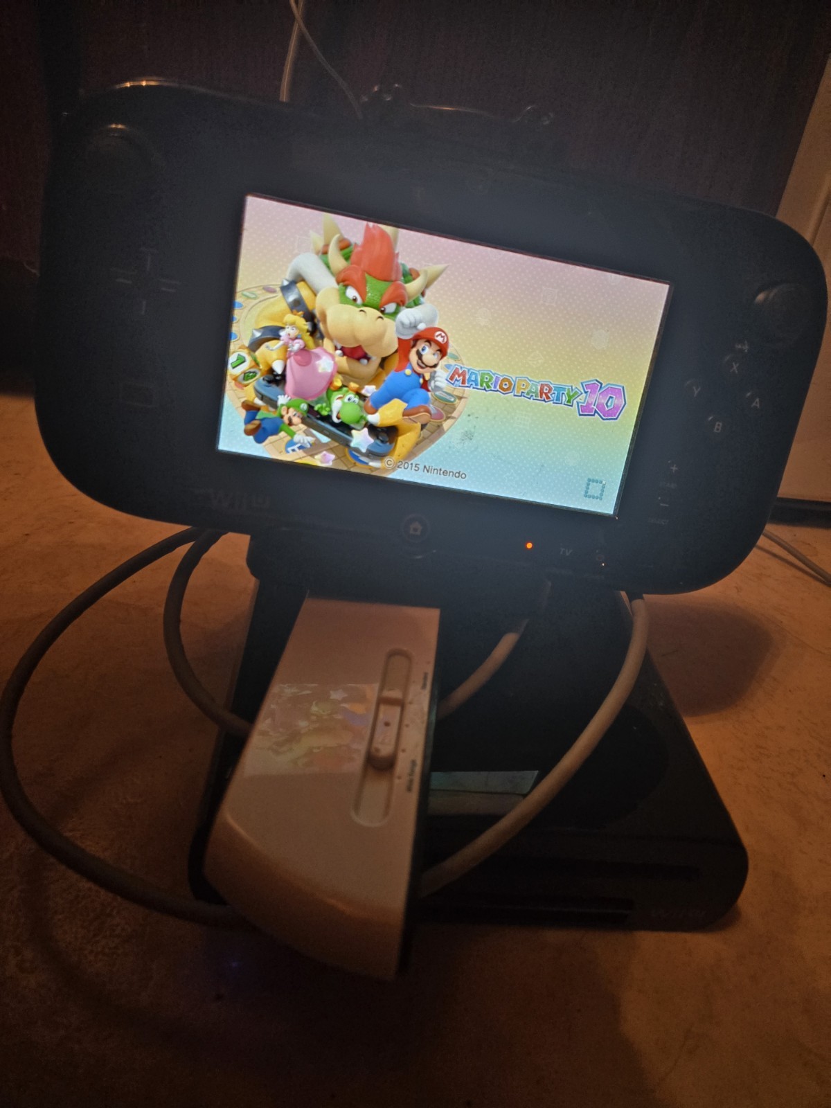 Nintendo Wii U Console Black 32GB Gamepad Bundle W/Cords Mario Party 10 TESTED