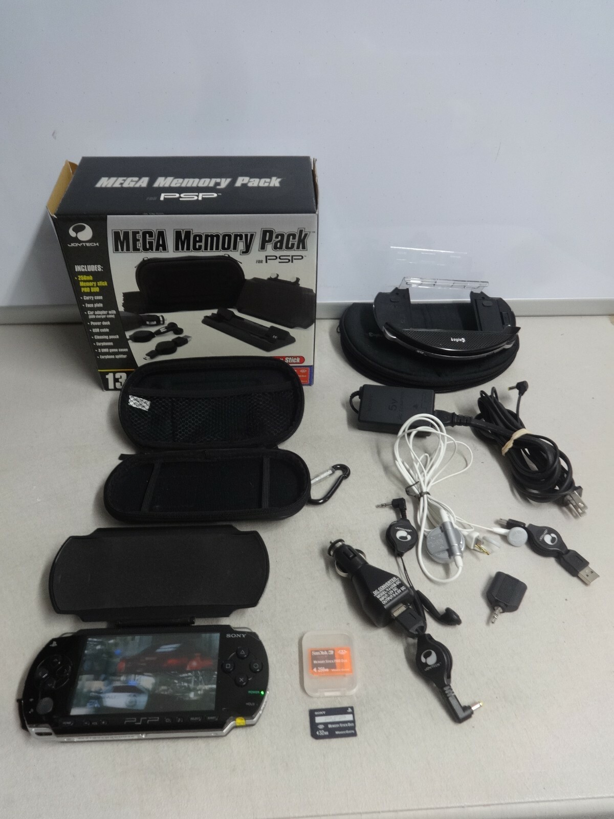 Sony PSP 1003 System w/ Grips & Mega Memory Pack & Accessories TESTED + 1 Game