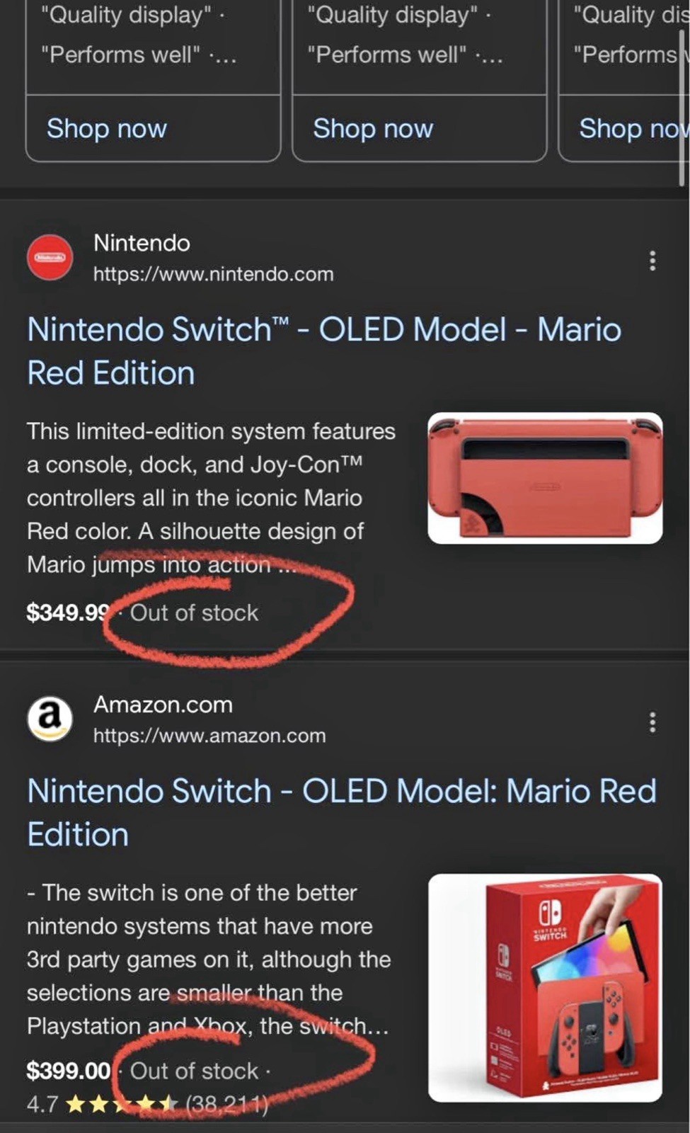Nintendo Switch (OLED Model) HEG-001 Mario Red Edition 64GB Console