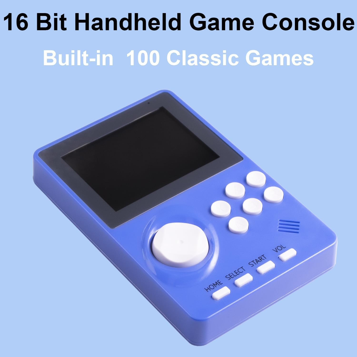 16-Bit Handheld Game Console with 100 Preloaded Games – Dark Blue