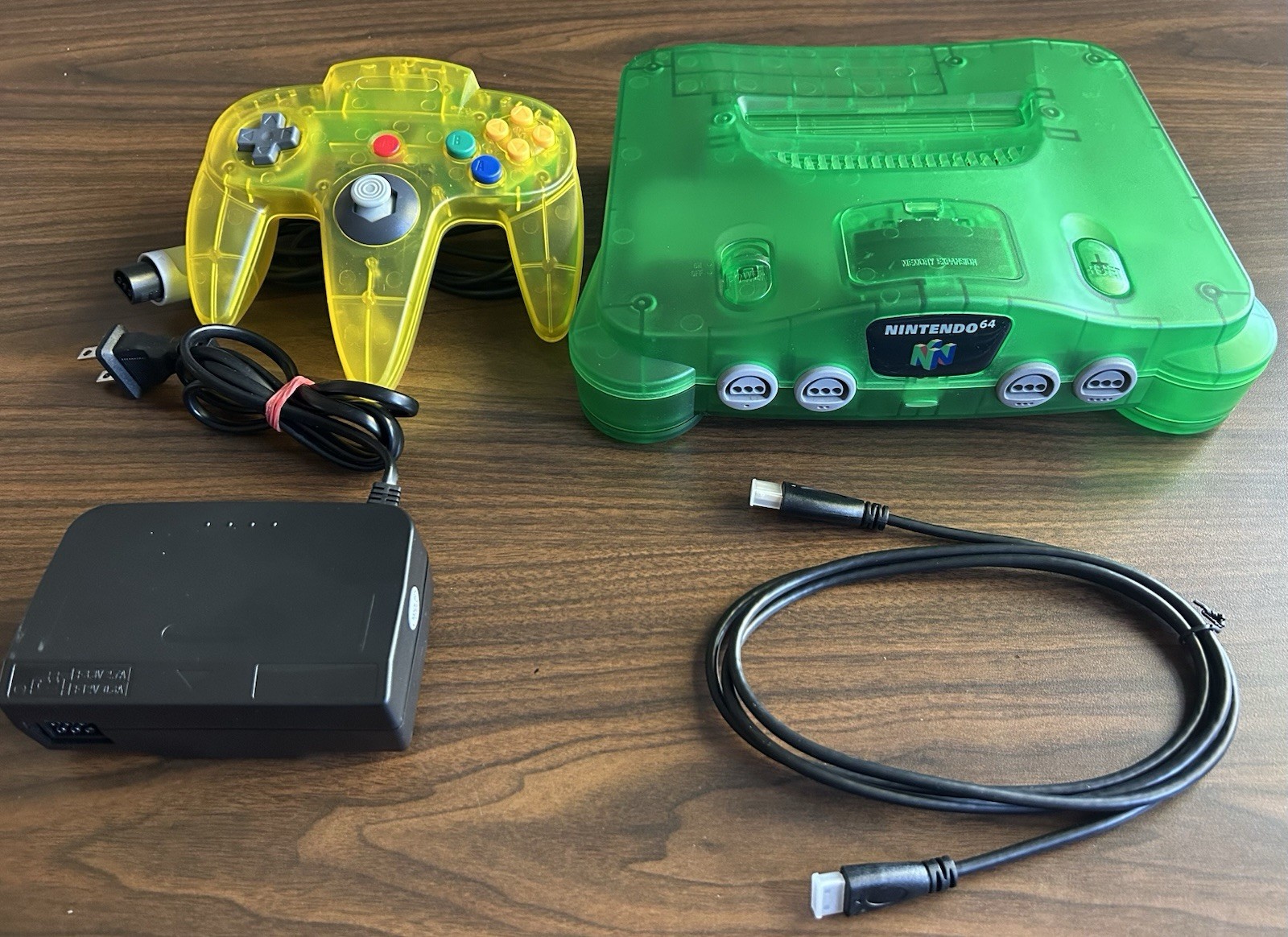 N64 clear green Nintendo- hdmi Mod-cables & controller included- FAST SHIPPING