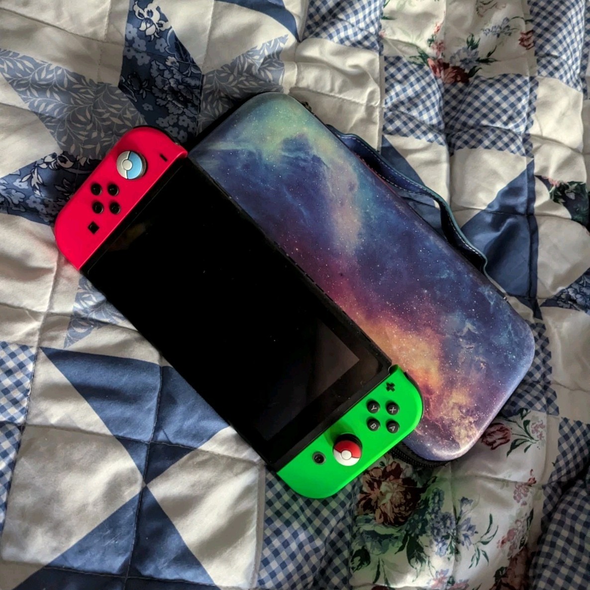 Nintendo Switch Console Pink Green Joy-Cons Dock Galaxy Carrying Case Handheld