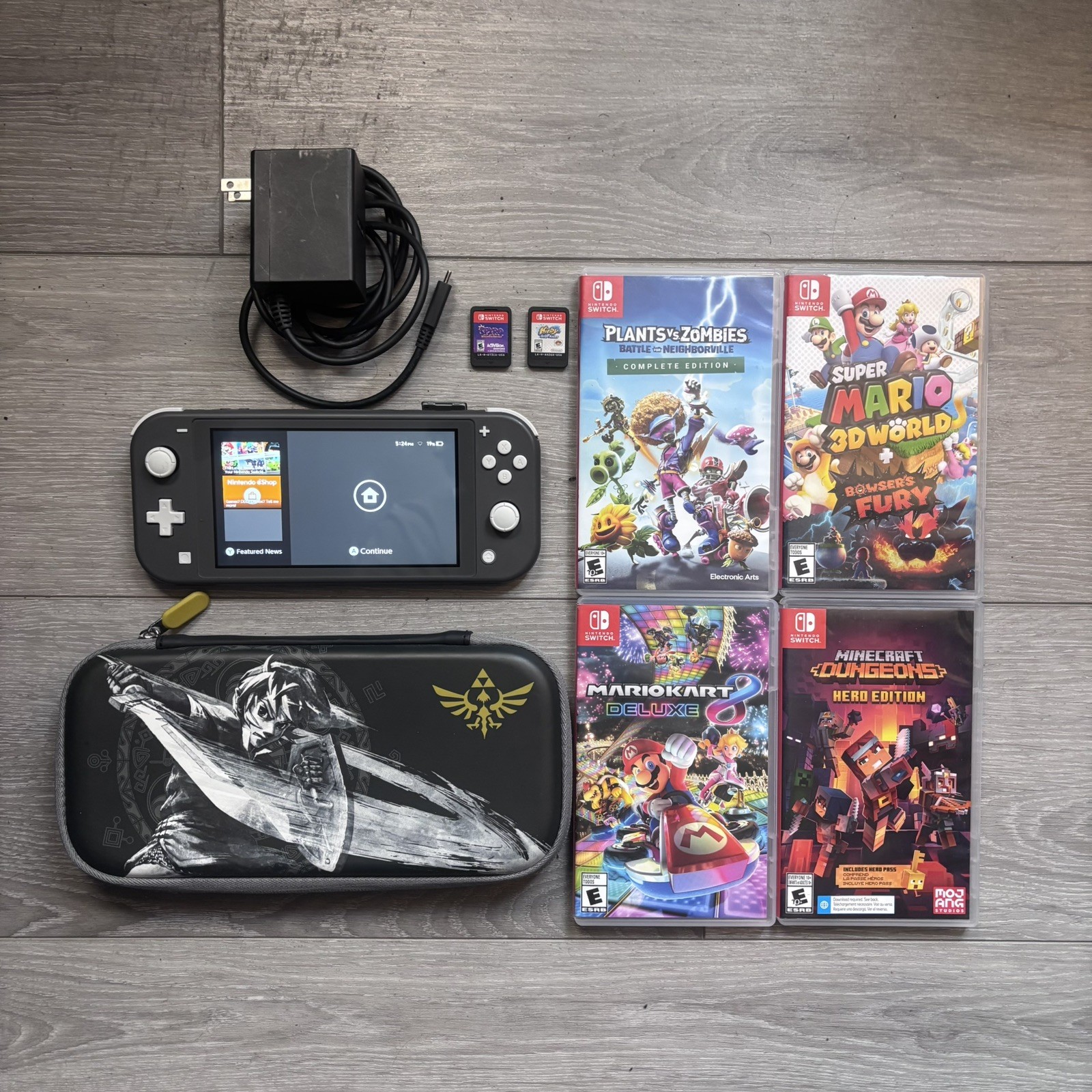 32GB Gray Nintendo Switch Lite W/6 Games, Charger & Case – TESTED – FAST SHIP
