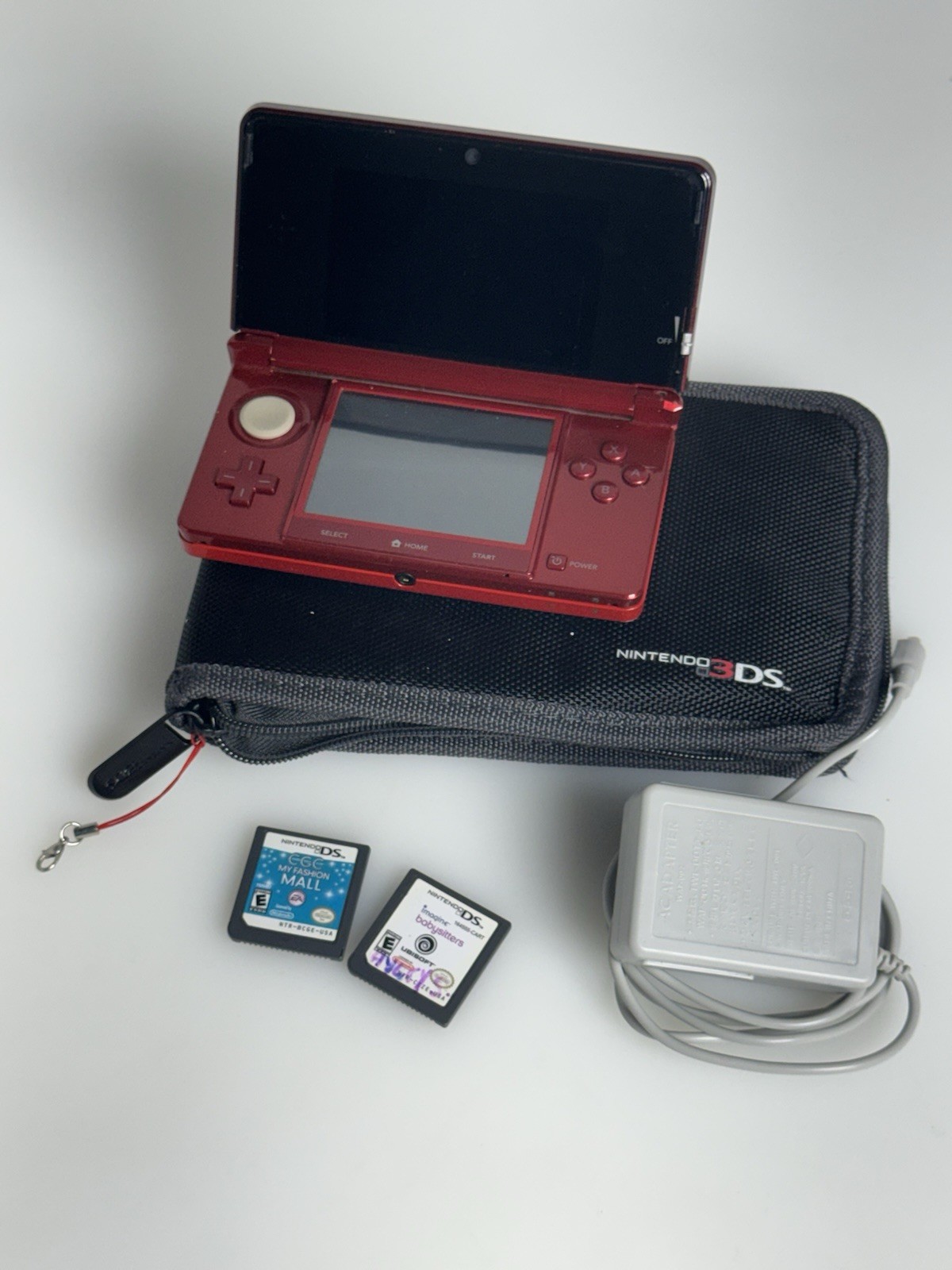 Nintendo 3DS Flame Red Handheld Console CTR-001 USA w/ Case, Games, Charger