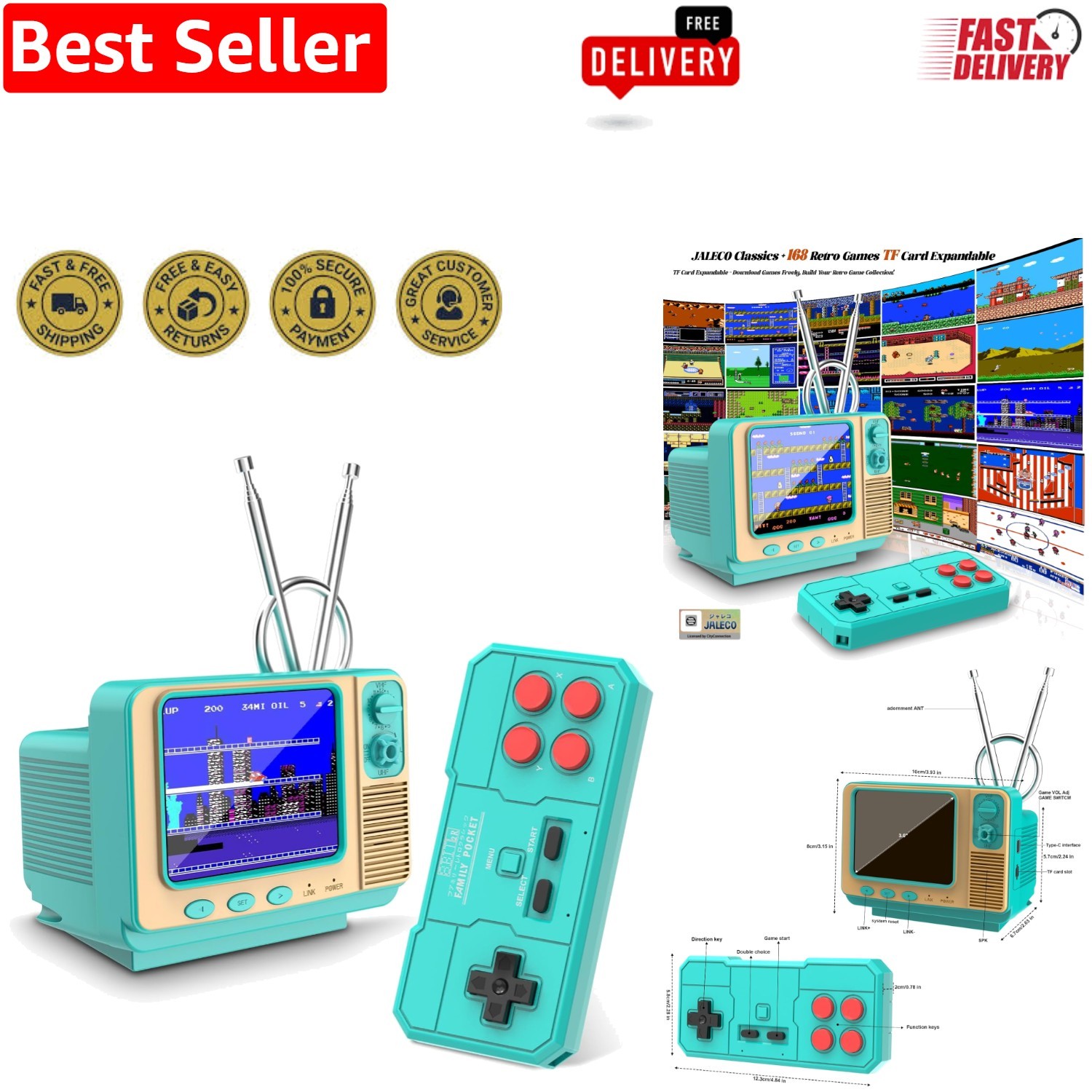 GV300S Classic Handheld Console – 168 Games, Retro Decor, Perfect Gift for All