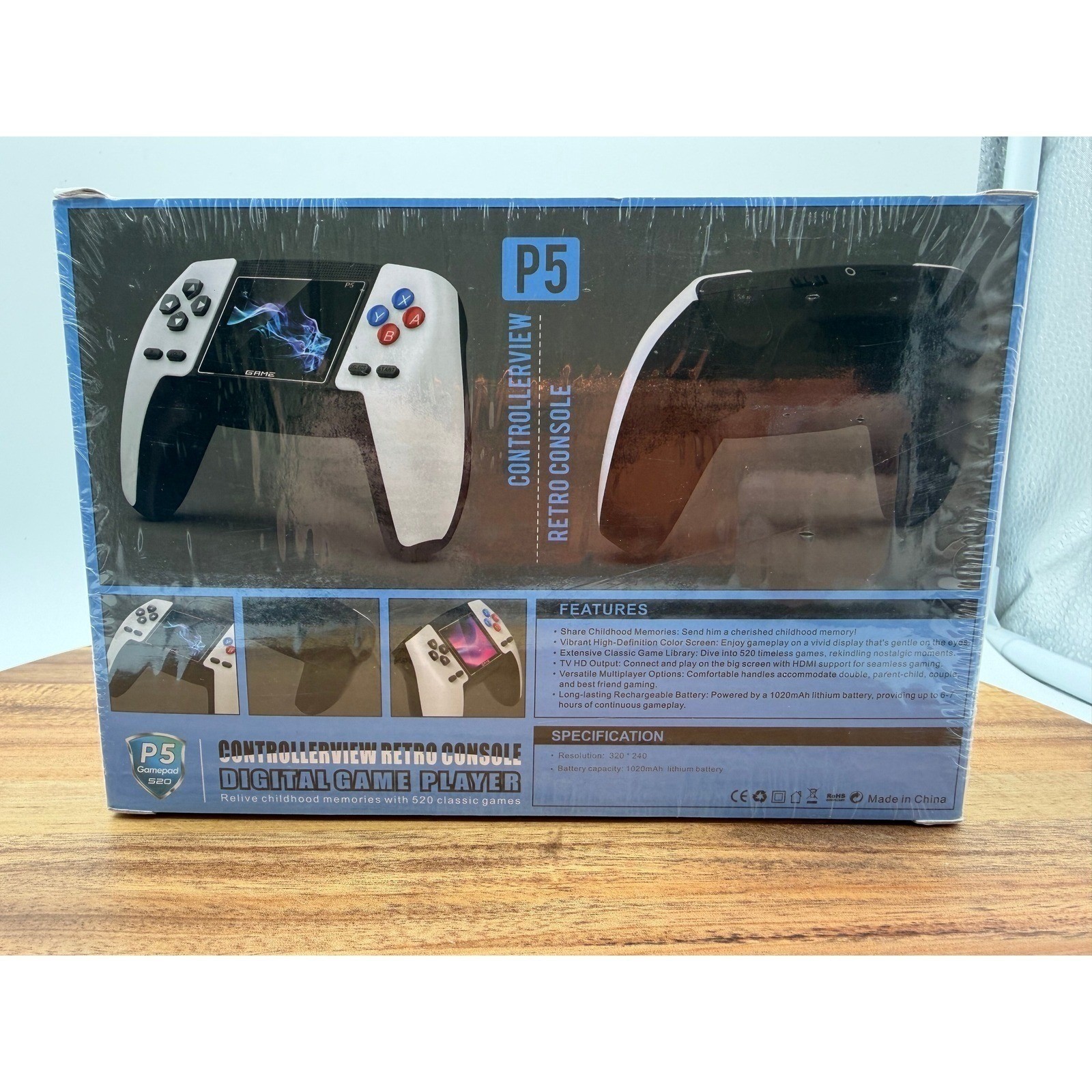 P5 Retro Blue Handheld Game Console Controller with 520 Built-In Classic Games