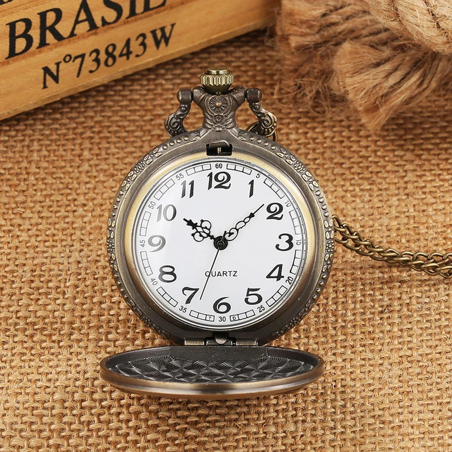 Vintage Bronze Leaf Pattern Design Quartz Movement Pocket Watch,With 80CM Neckla
