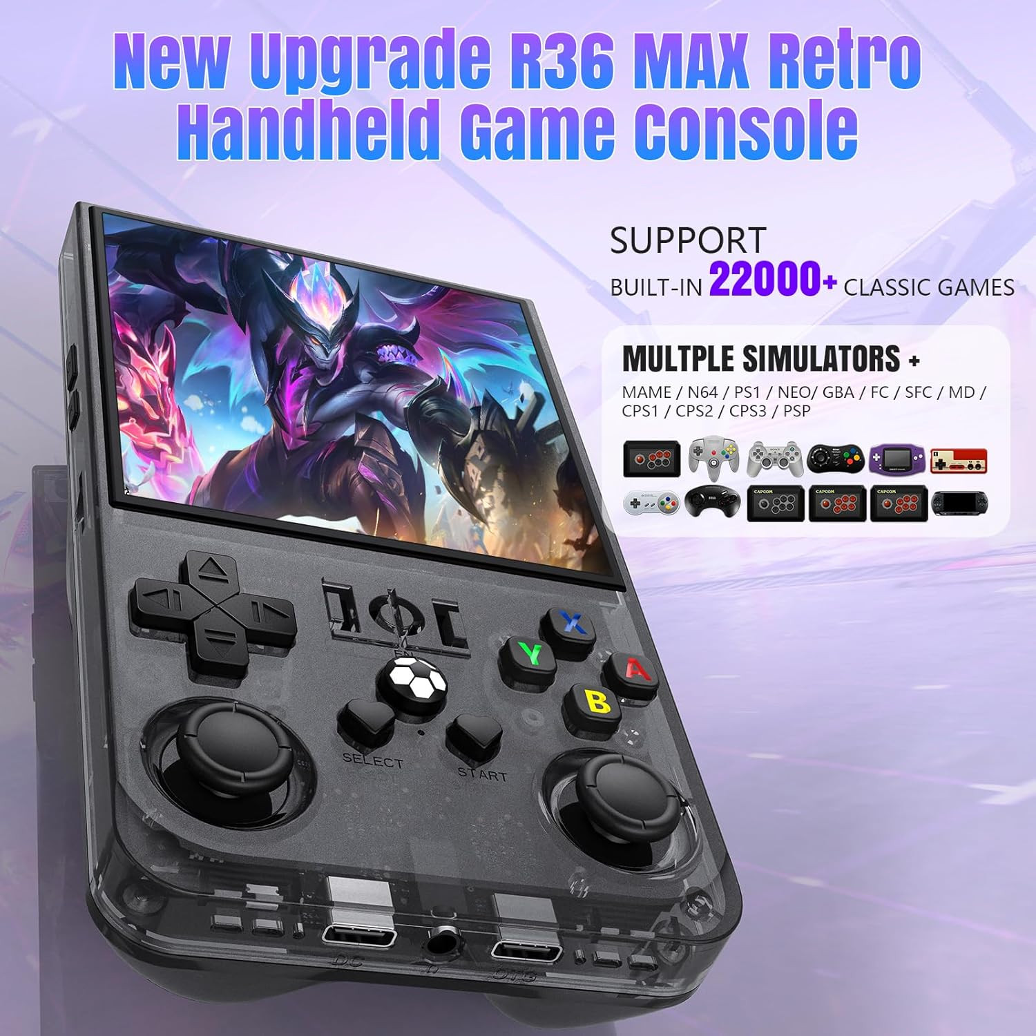 R36MAX Retro Handheld Game Console, 4.0-Inch IPS Display, 720X720 Resolution, Li