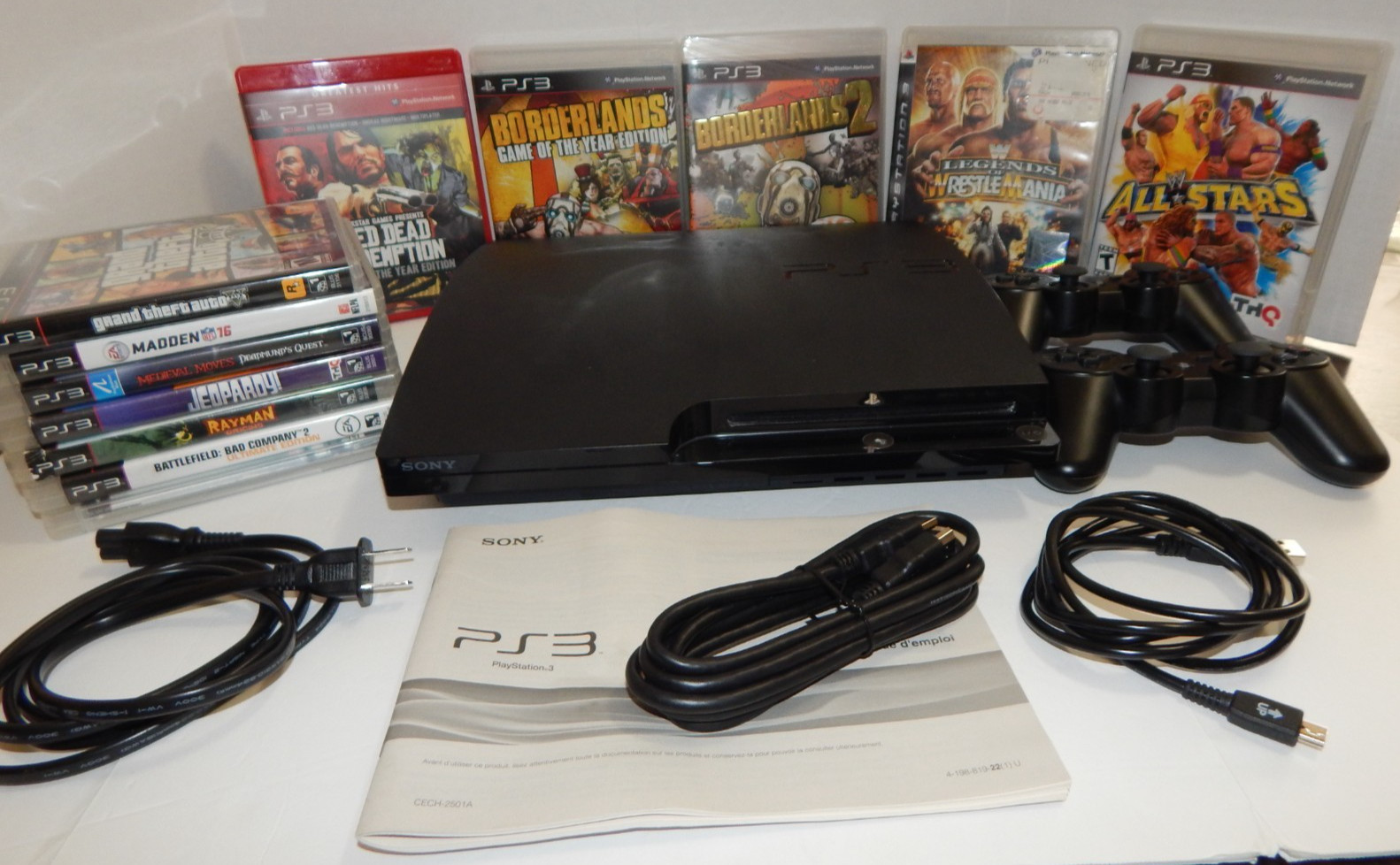 Ps3 Slim Cech-2501A Console 160GB Bundle 12 Games 2 Controller Lot Tested Works