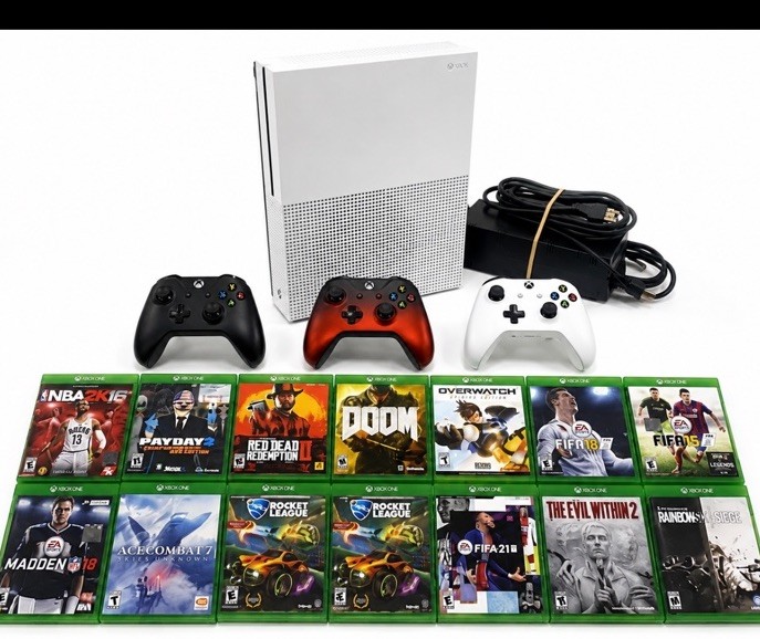 Xbox One S 500GB Console Bundle 3 Controllers 13 Games Factory Reset Tested