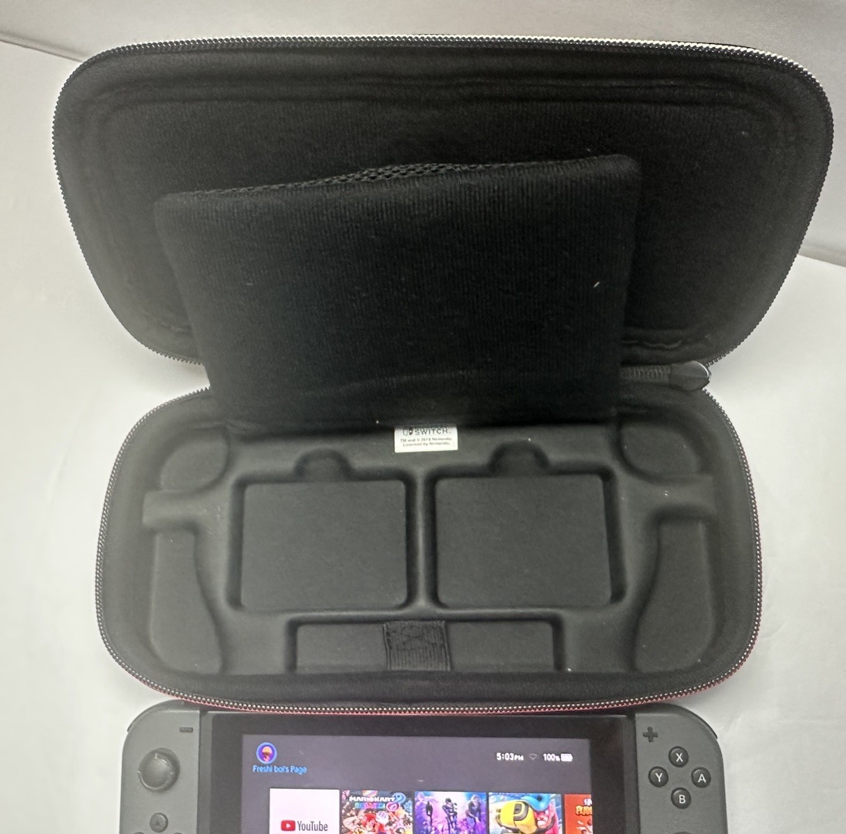 Nintendo Switch Console Gray Joy-Con Controllers Carrying Case & Mario Odyssey