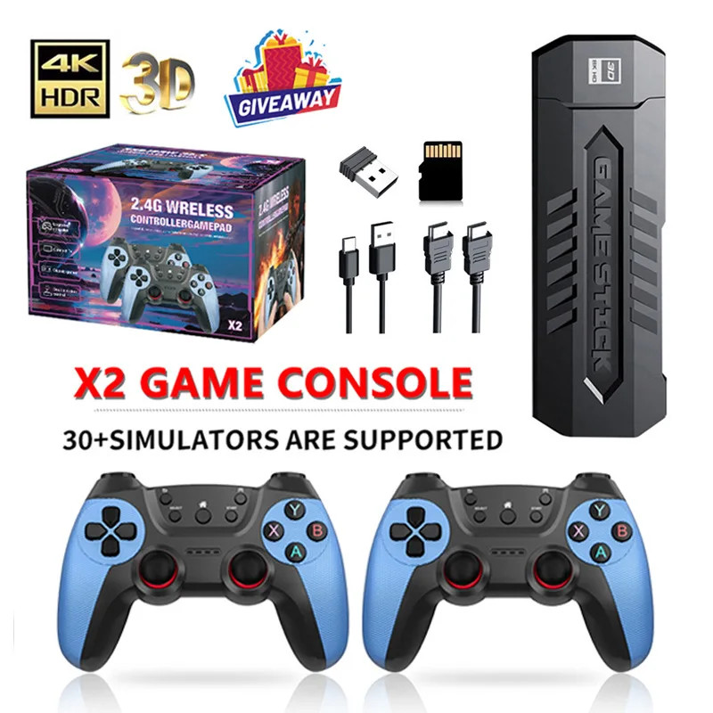X2PLUS 256G 60000+ Game Stick 4K HD Video Game Console Wireless Controller 2.4G