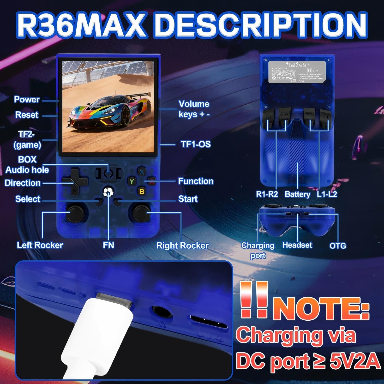 R36MAX Handheld Game Console – 4.0-Inch Screen, Support 22000+Classic Games,1…
