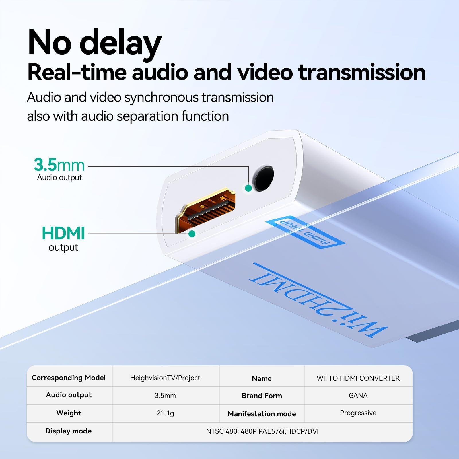 GANA Wii to hdmi Converter, wii Adapter, 1080p 720p Connector White