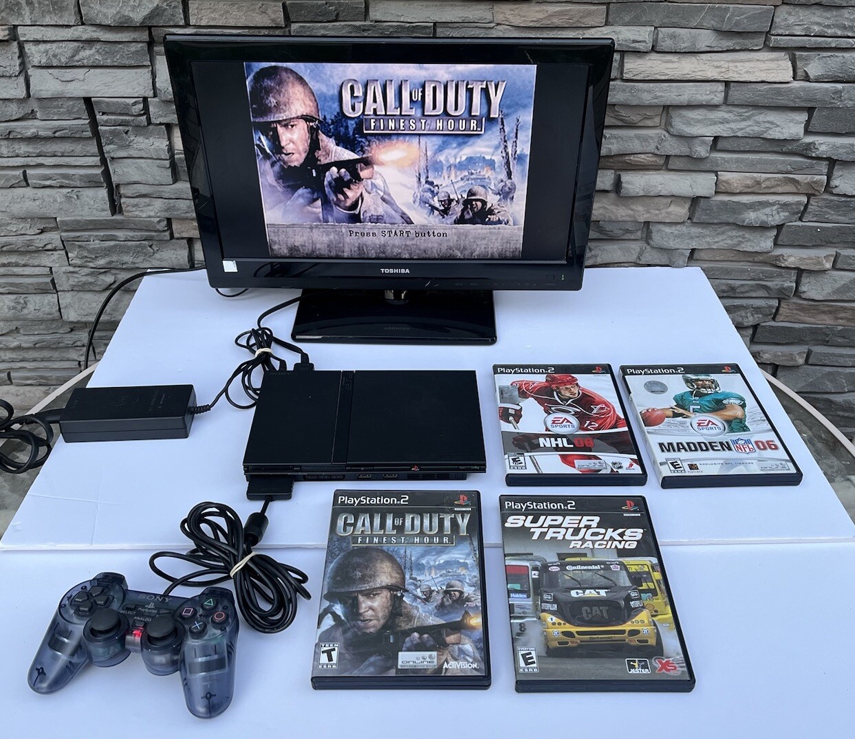 Sony PlayStation 2 PS2 Slim Black Console Bundle SCPH-79001 W/ 4 Games Works