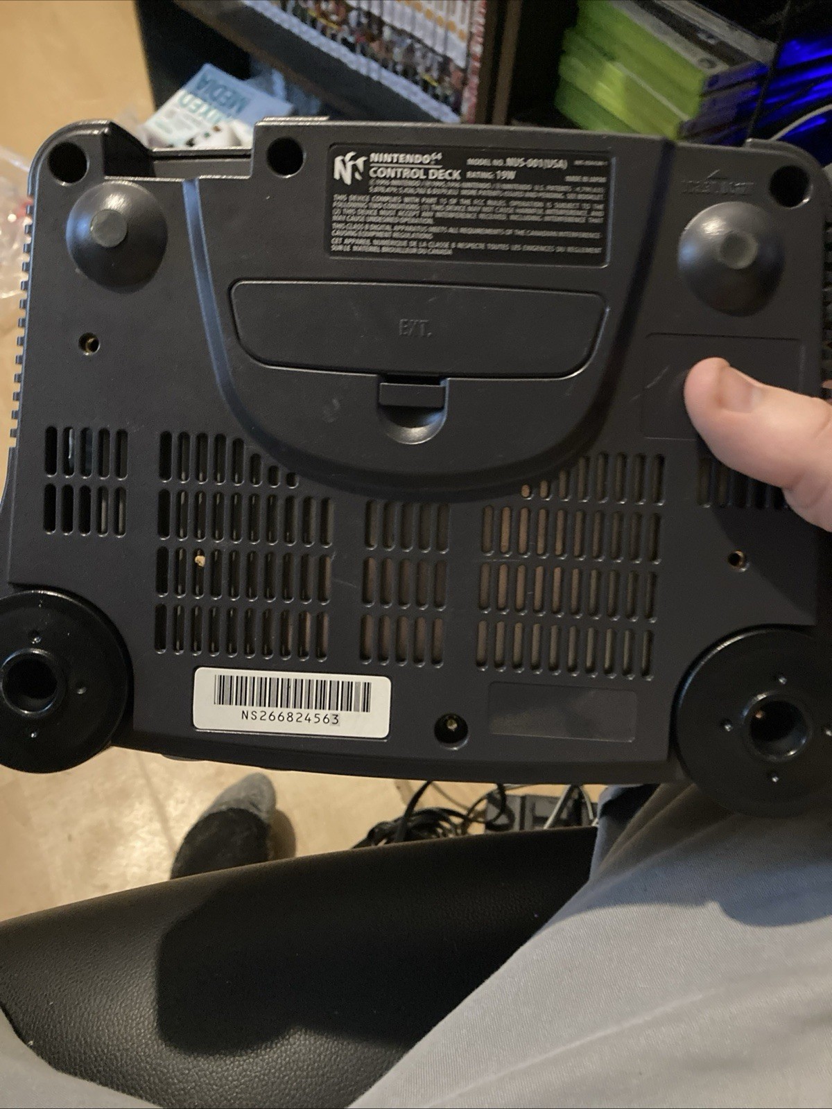 Nintendo 64 Black Console With 2 Purple Controllers And Power Cables