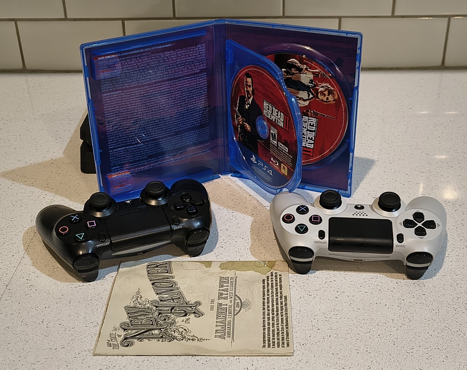 Sony PlayStation 4 PS4 Slim Console w/ 2 Controllers, RDR2 Game, HDMI & Power