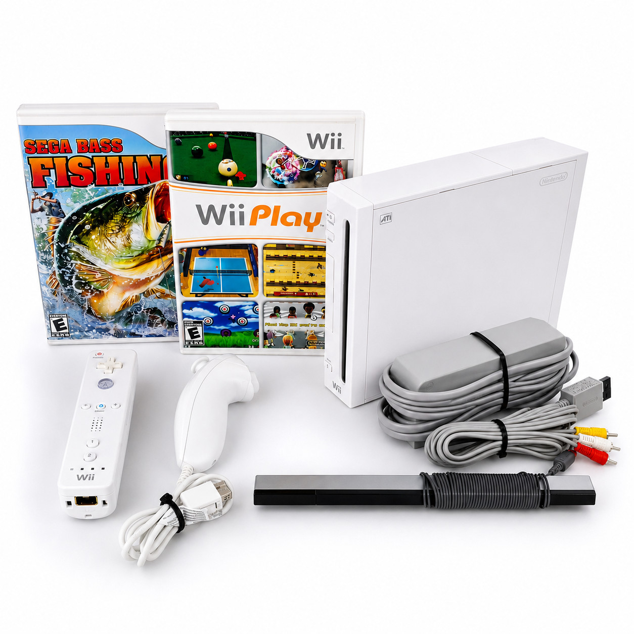 Nintendo Wii Console Bundle White w/ 2 Games, Remote, Cables Tested & Works