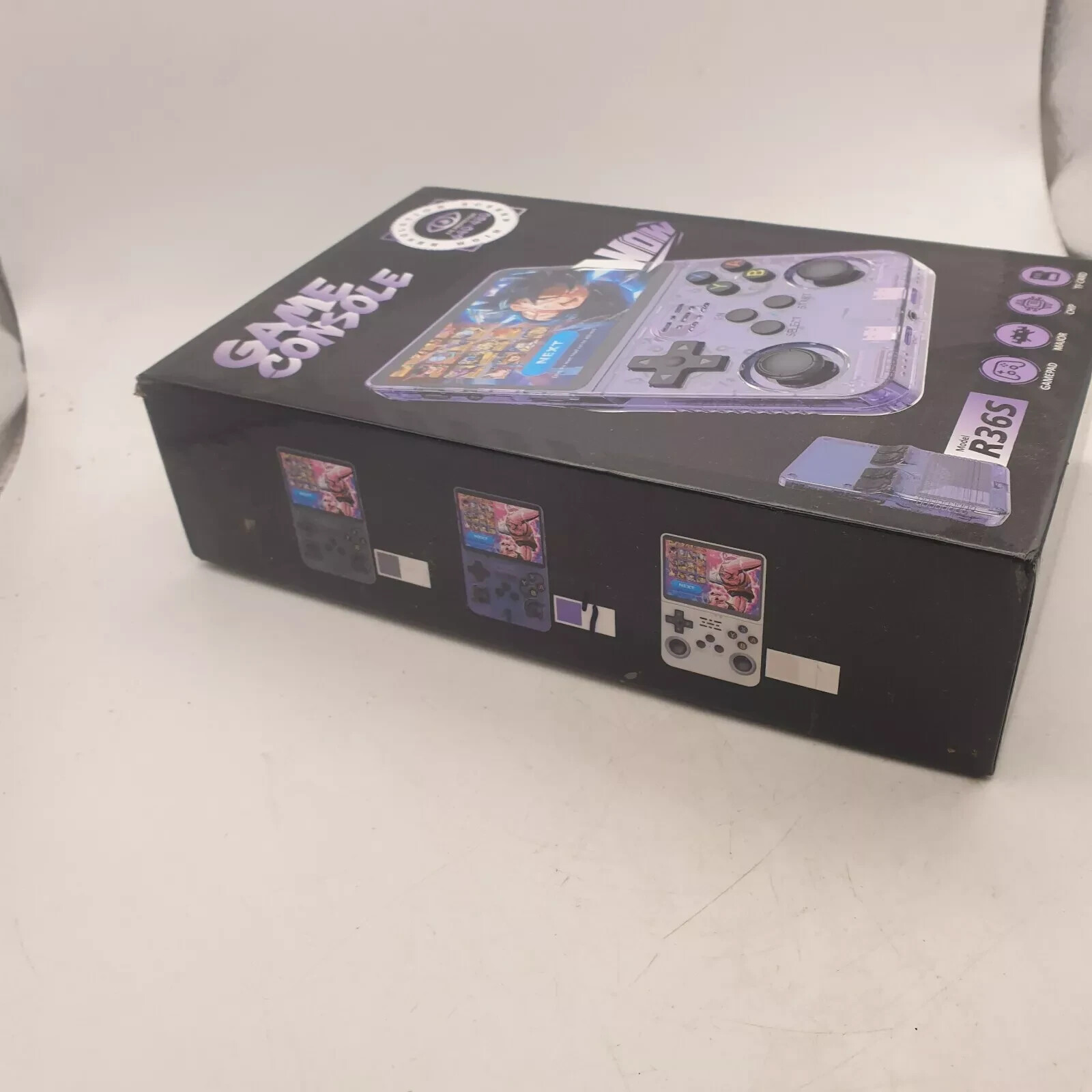 R36S Game Console Purple 3.5″ Screen ArkOS Installed 64GB SD Card