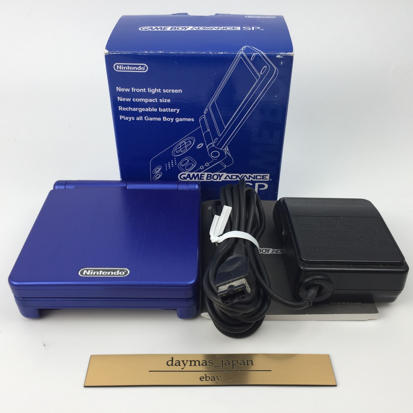 【Good】Nintendo GameBoy Advance SP Azurite Blue Console Box Charger Manual #Den06