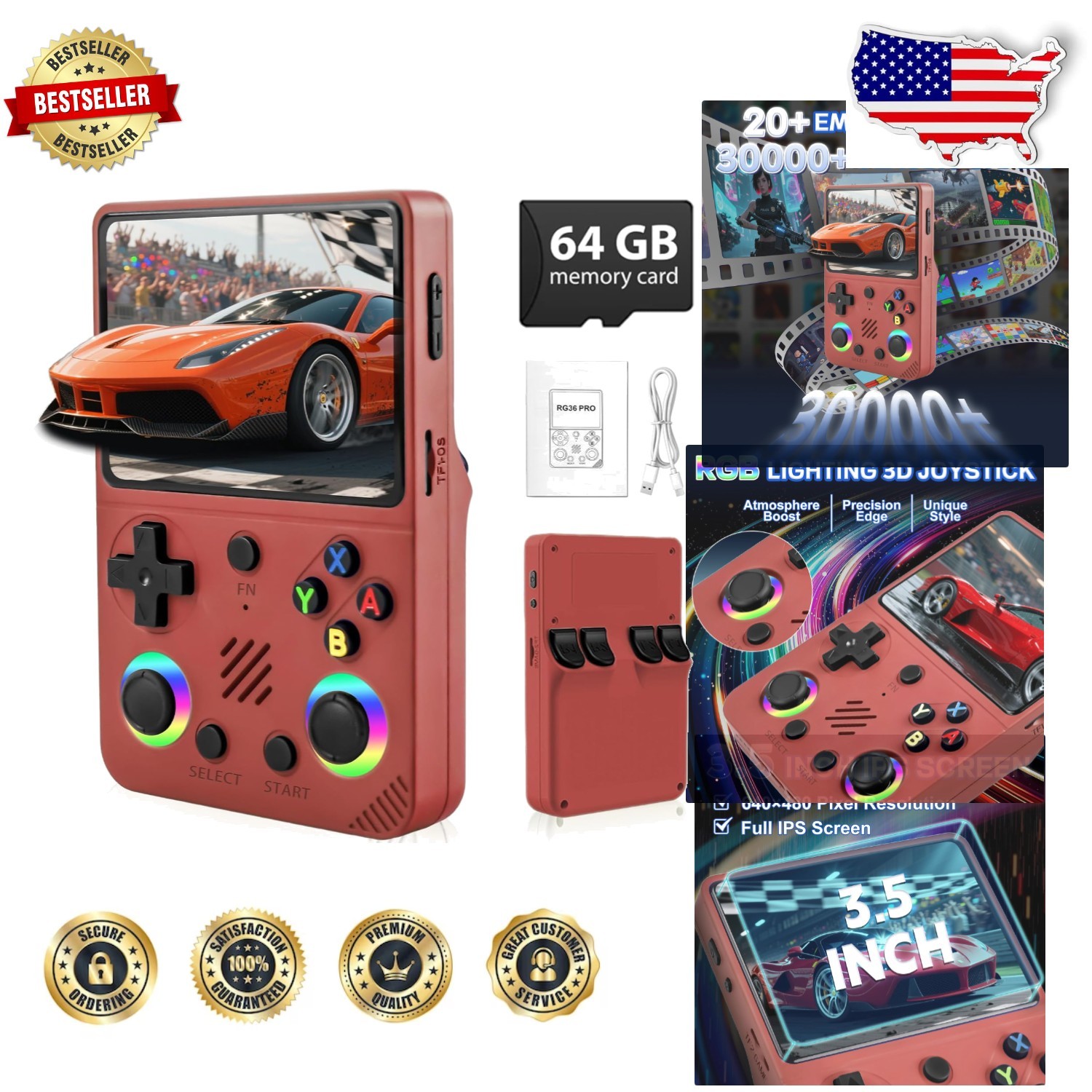 RG36PRO Retro Handheld Console – 30K+ Games, 64GB, 3.5″ IPS, Rechargeable