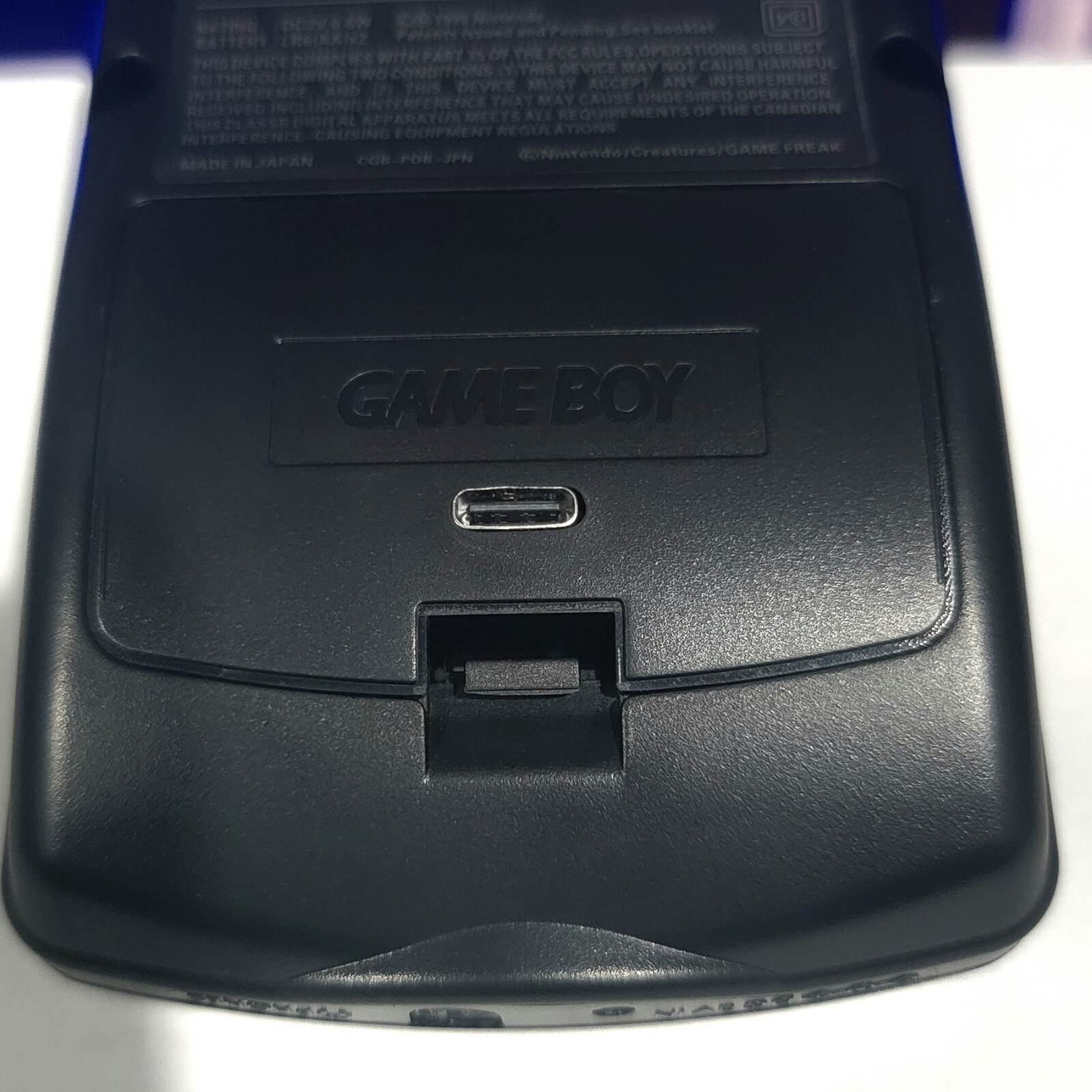 Black Gameboy Color Console OLED Touch Screen And USB-C Rechargeable Battery Mod