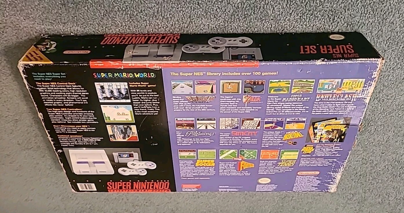 Super Nes Super Set Super Mario World (100% Complete W/Rare Reg. Card & all Bags