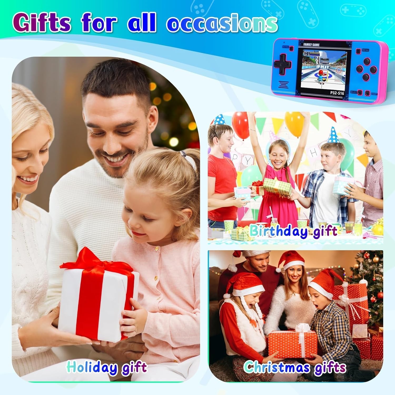 Portable Handheld Game for Kids – 220 Built-In Games, Pink & Blue Design