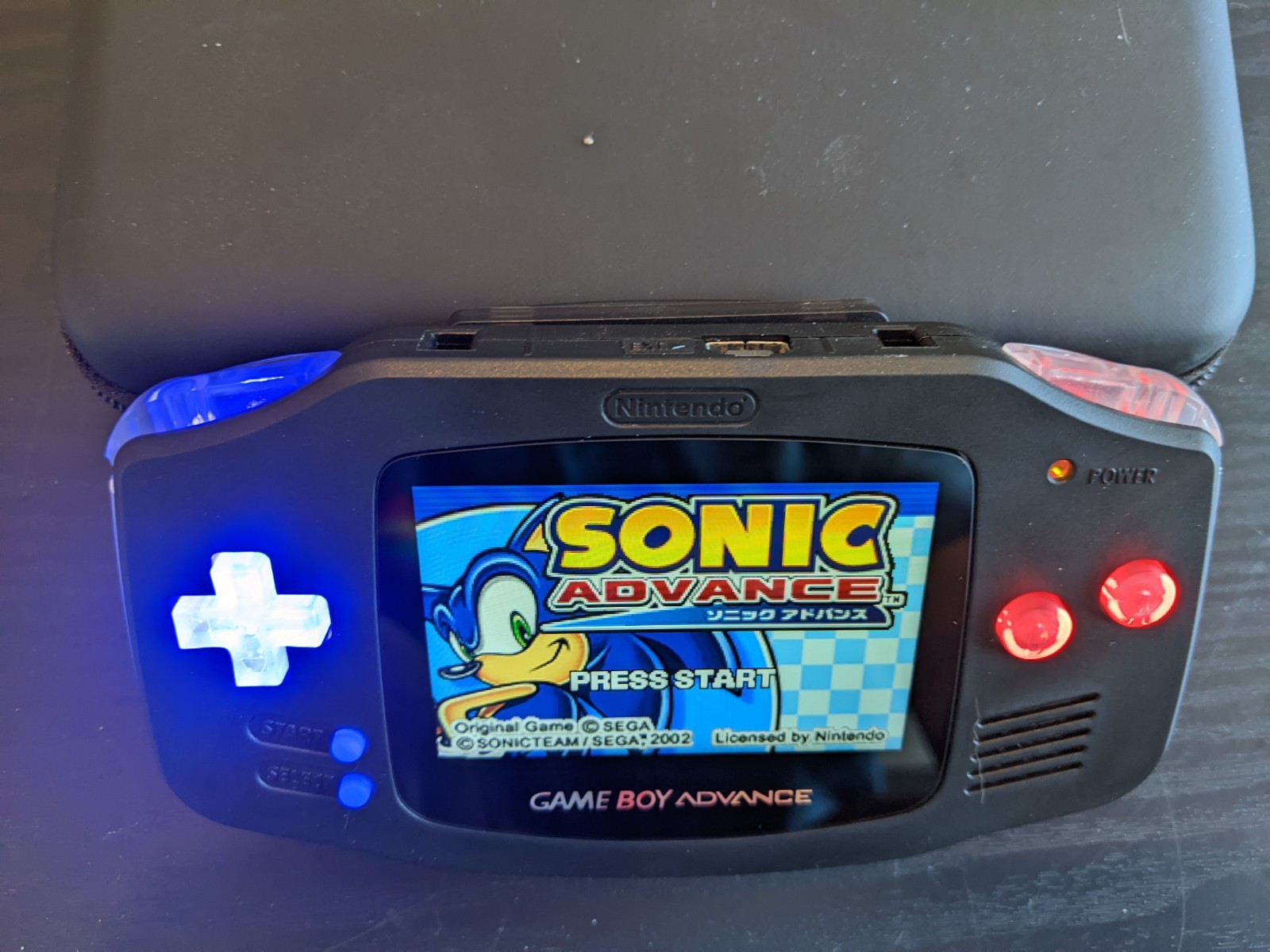 Nintendo Game Boy Advance GBA Black Backlit V5 IPS LCD Blue Red LED Buttons