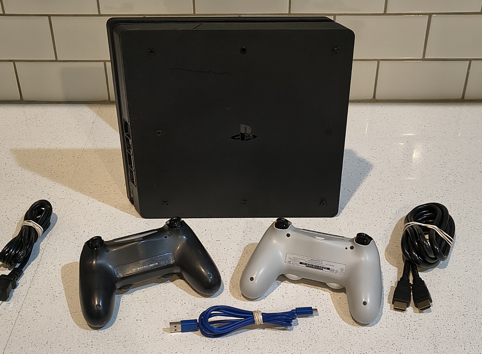 Sony PlayStation 4 PS4 Slim Console w/ 2 Controllers, RDR2 Game, HDMI & Power