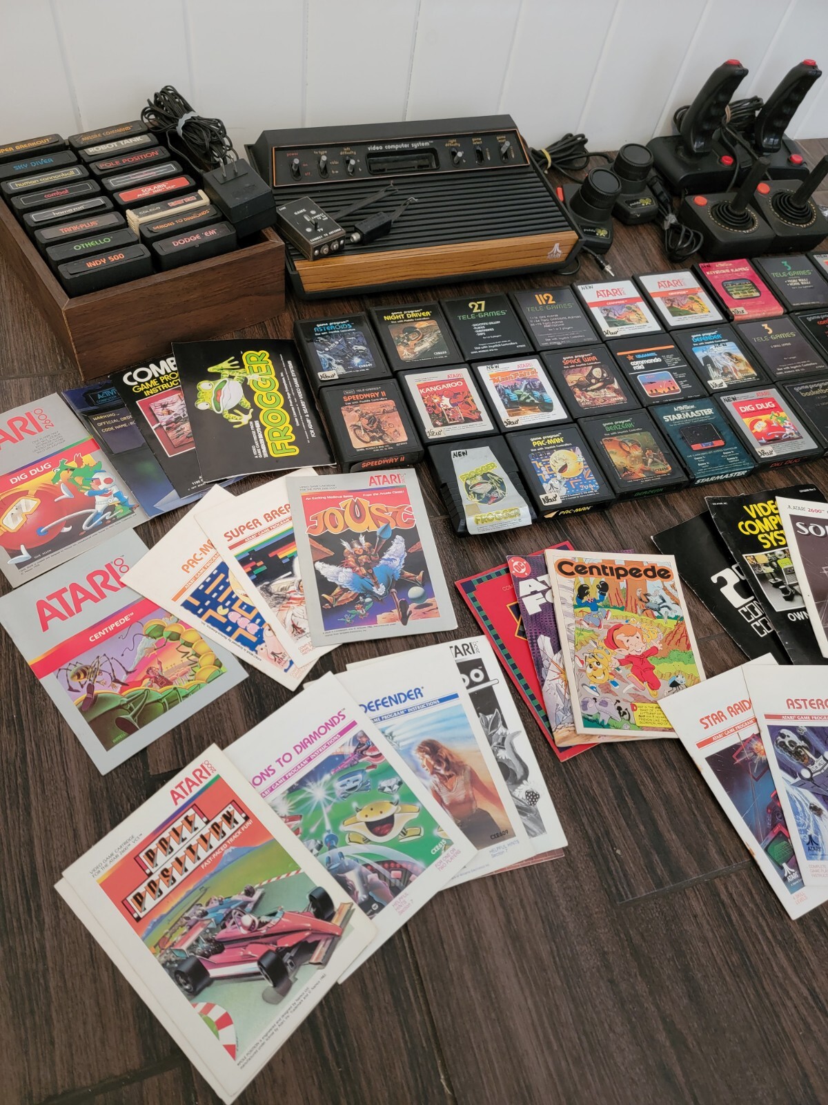Atari 2600 SIXER Wood Console 6 switch 3 Joysticks 43 game bundle lot