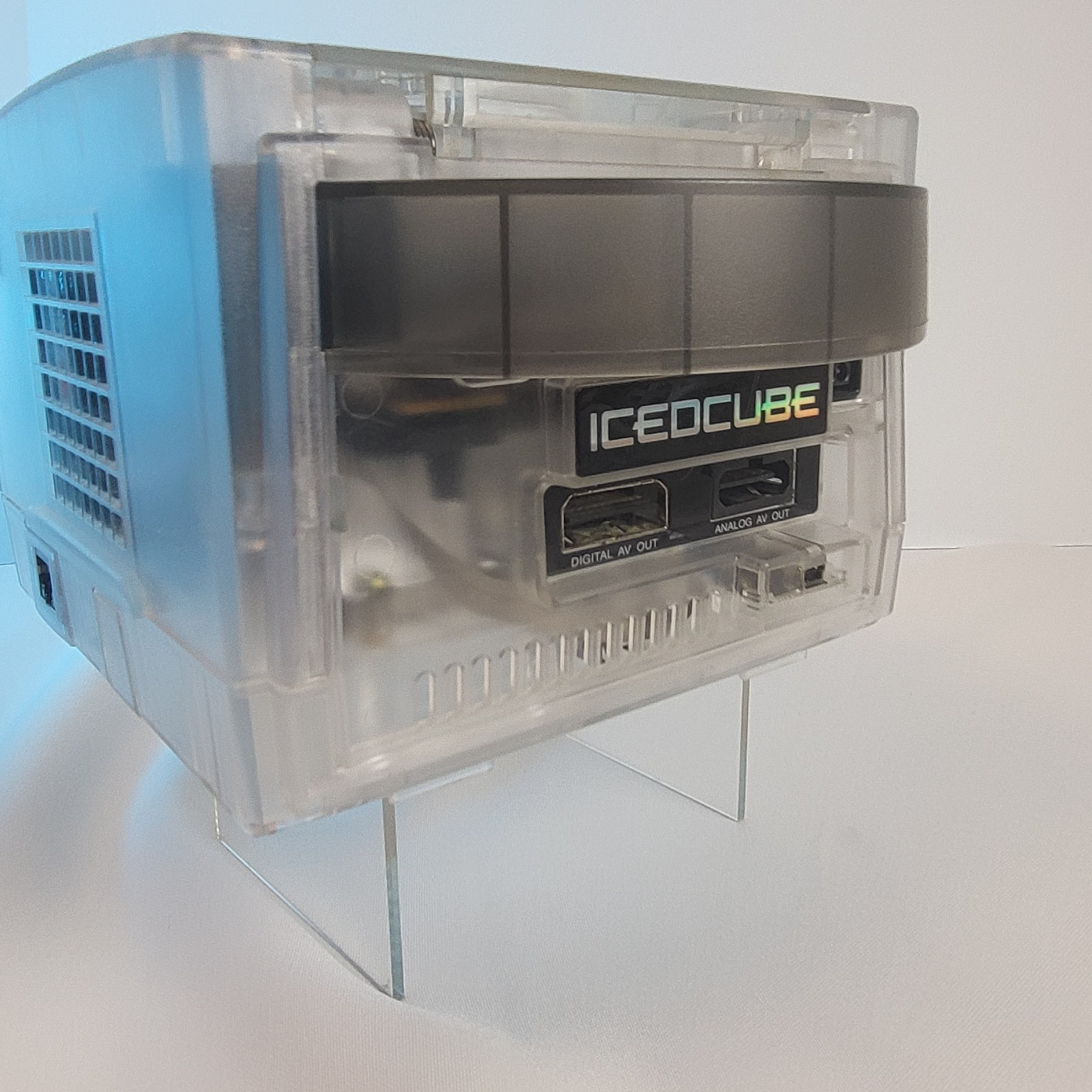 VINTAGE Nintendo ICEDCUBE GameCube Clear Laser Bear Ethernet Adapter Qoob Tested