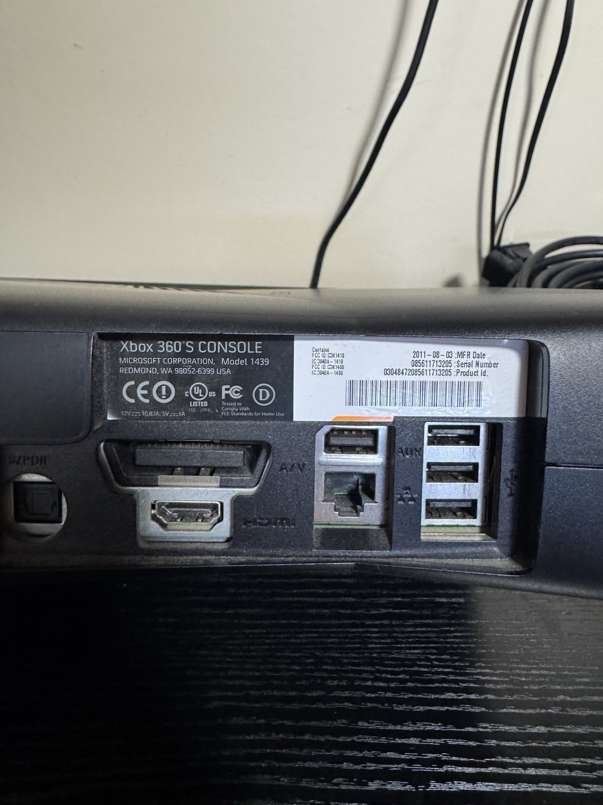 Xbox 360 (Model 1439) Console With Power Cord & HDMI Plus Kinect-No Controller