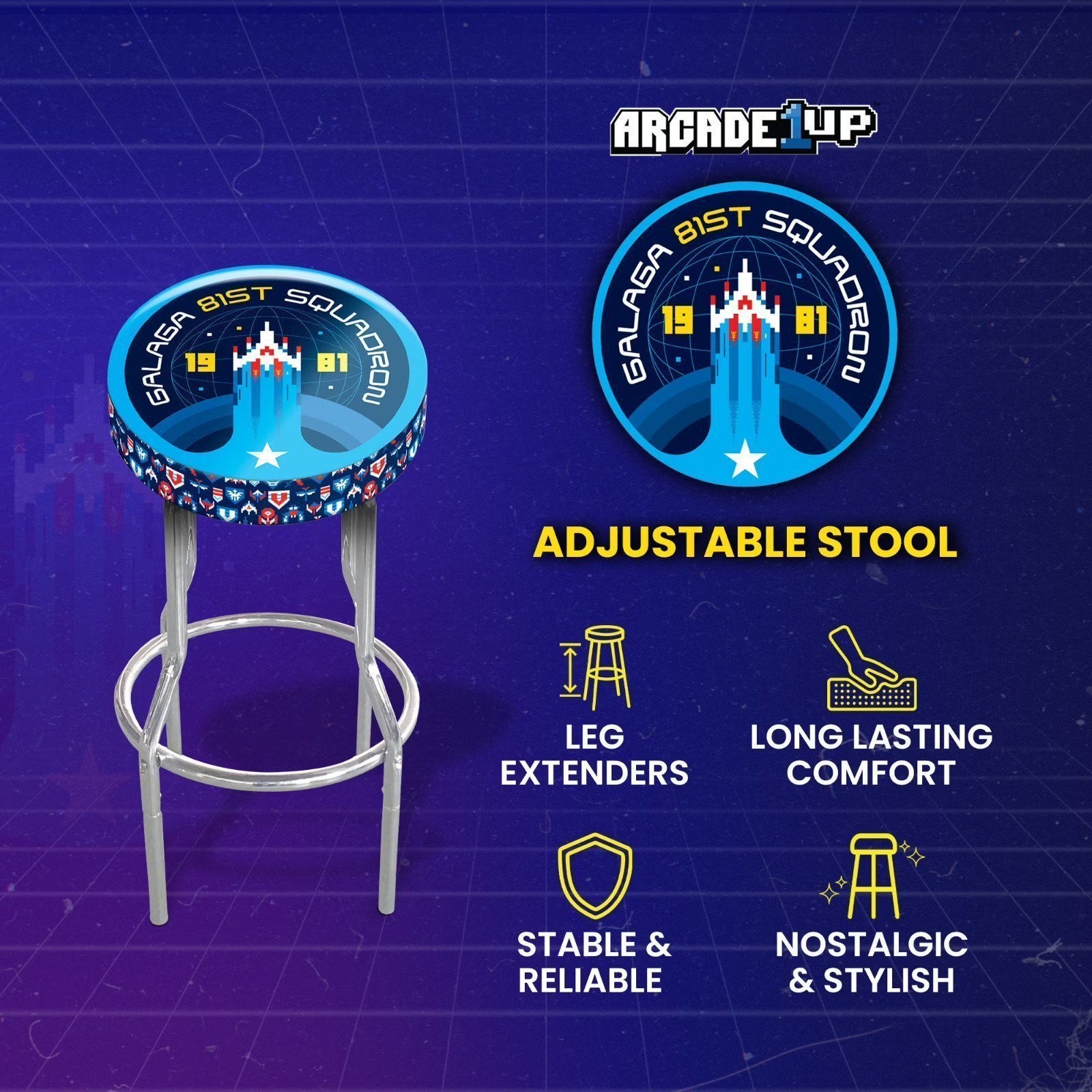 Arcade1Up 1981 Galaga Adjustable Arcade Stool Powder Coated