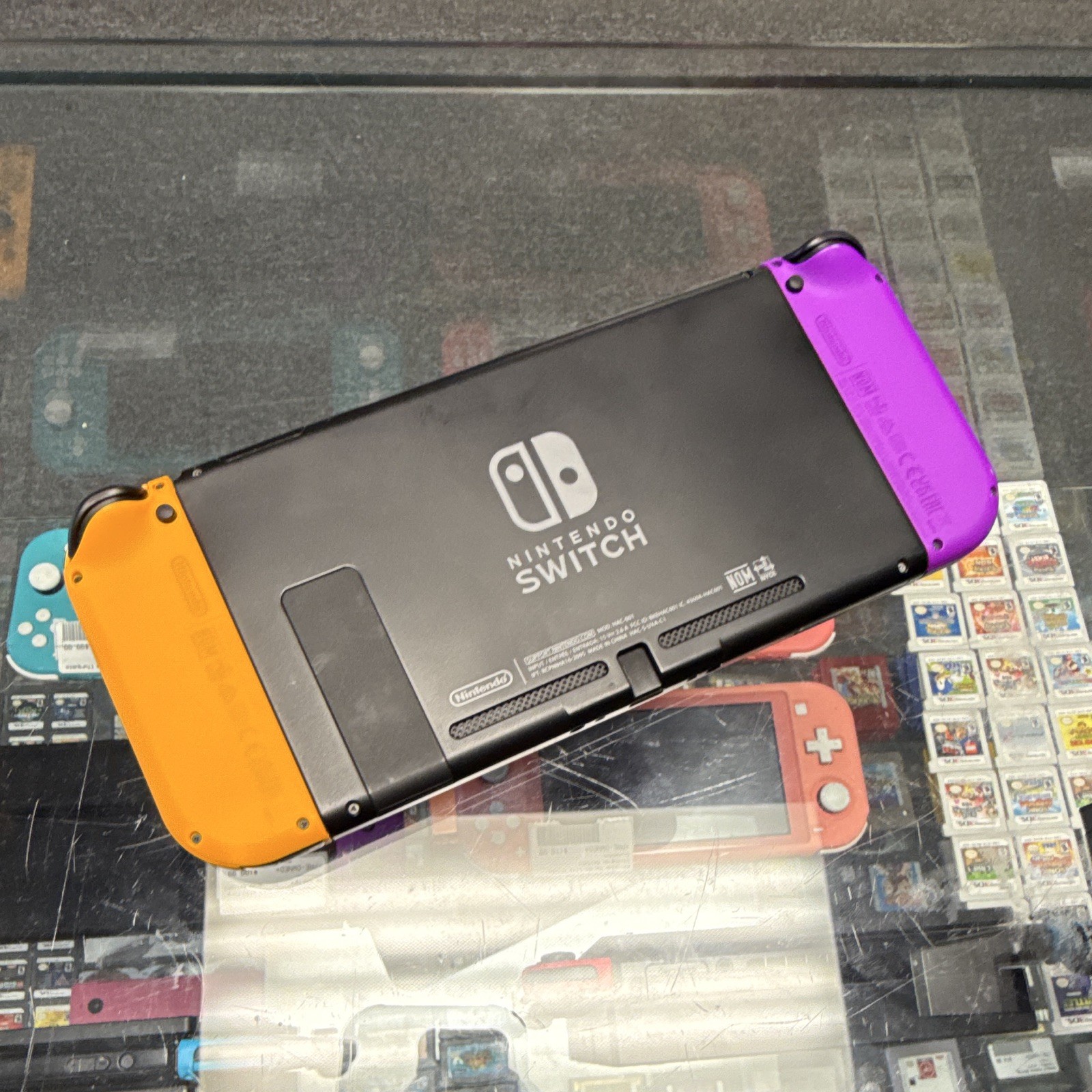 Nintendo Switch Console Black w/ Dock Purple/Orange Joy-Con Controllers TESTED