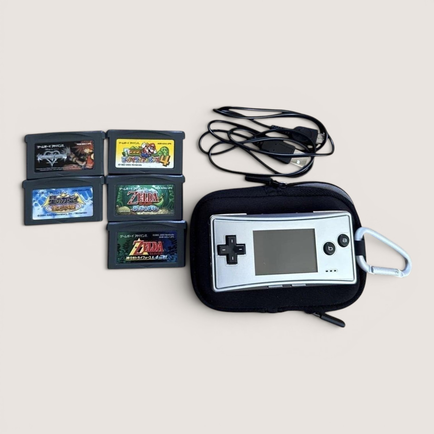 Nintendo Gameboy Micro Silver Tested Console 5 Games Zelda Mario #047 z#129